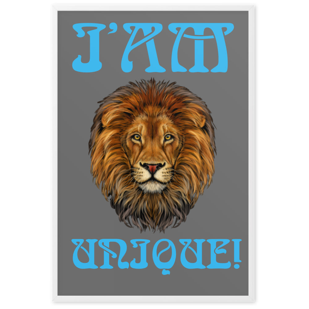 “I’AM UNIQUE!”Framed Matte Paper Poster W/SkyBlue Font