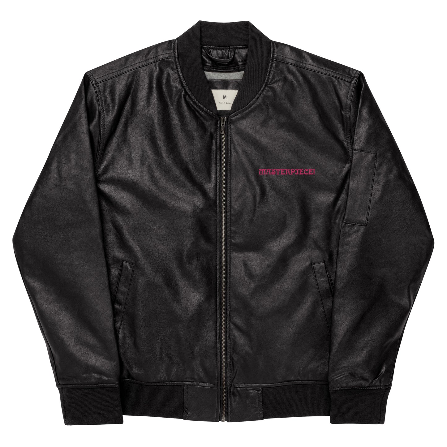 “IAM A MASTERPIECE!”Leather Bomber Jacket W/Flamingo Font