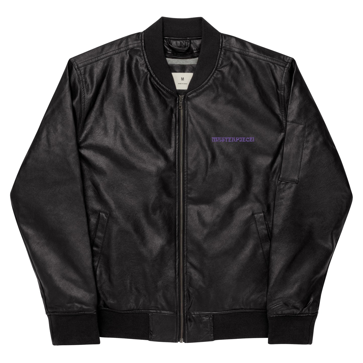 “IAM A MASTERPIECE!"Leather Bomber Jacket W/Purple Font