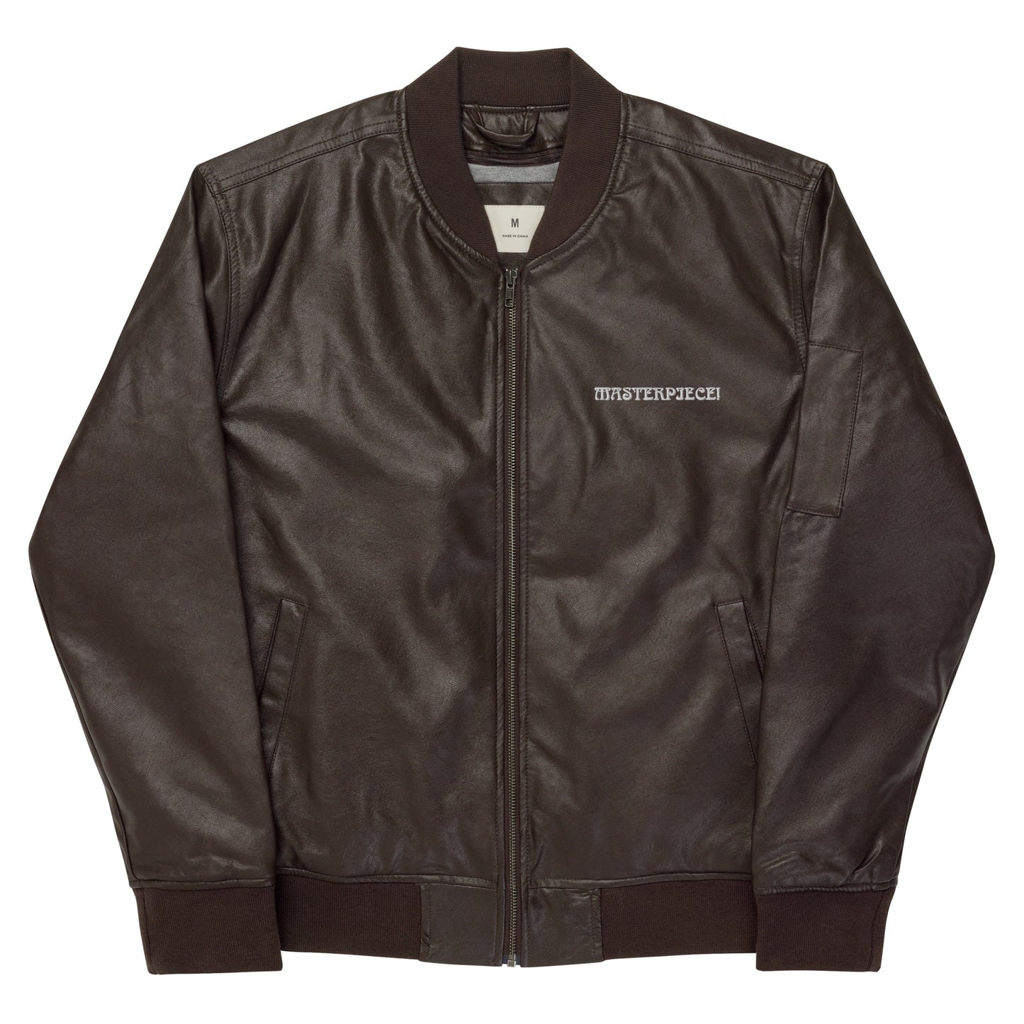 “IAM A MASTERPIECE!”Leather Bomber Jacket W/White Font