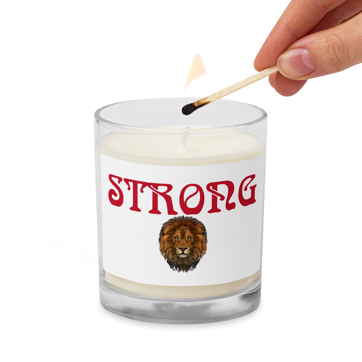 “STRONG”Glass Jar Soy Wax Candle W/Red Font (Unscented)