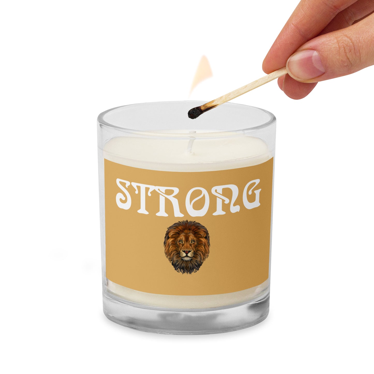 “STRONG”Fawn Glass Jar Soy Wax Candle W/White Font (Unscented)
