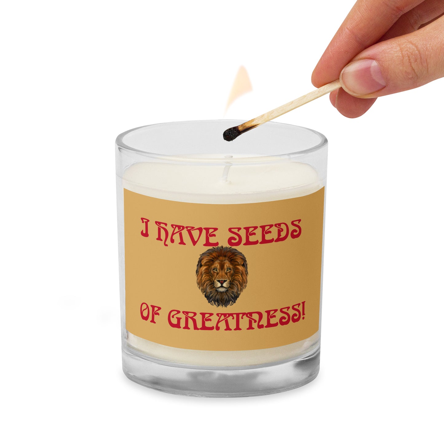 “I HAVE SEEDS OF GREATNESS!”Fawn Glass Jar Soy Wax Candle W/Red Font (Unscented)