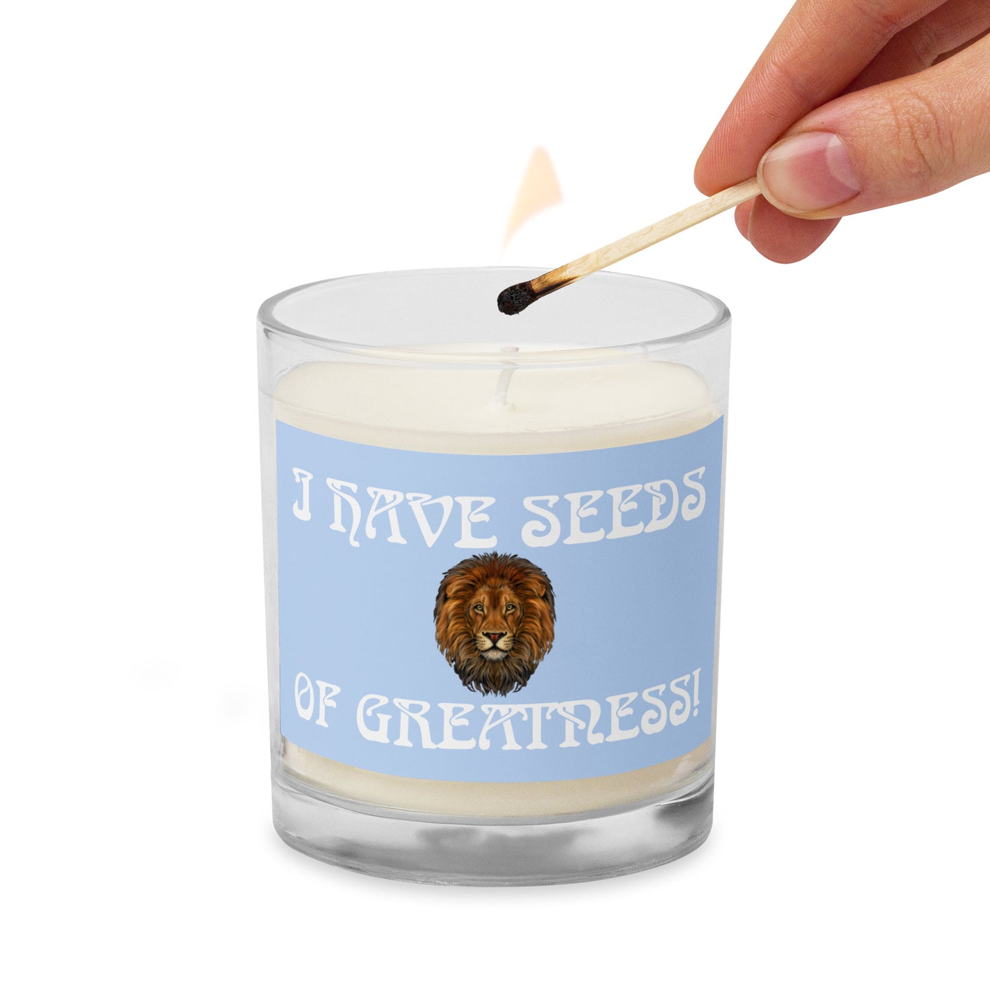 “I HAVE THE SEEDS OF GREATNESS!”Hawkes Glass Jar Soy Wax Candle W/White Font (Unscented)