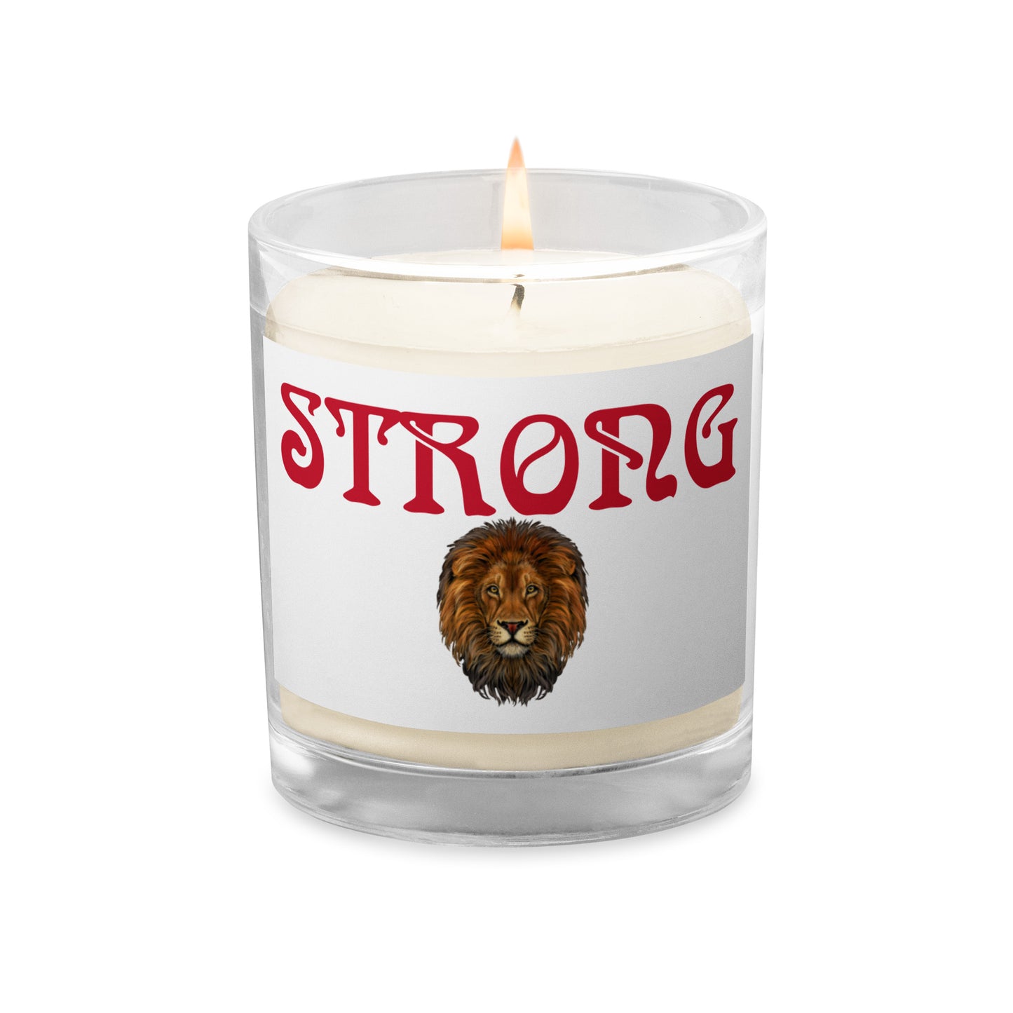 “STRONG”Glass Jar Soy Wax Candle W/Red Font (Unscented)