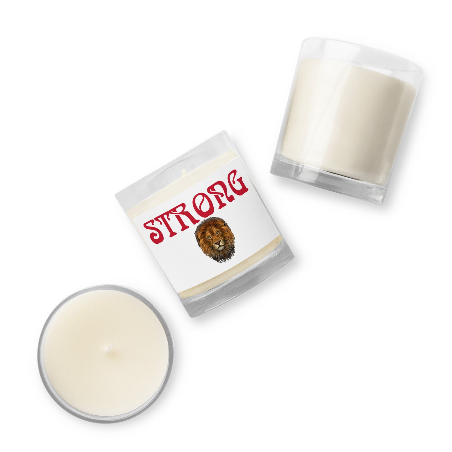 “STRONG”Glass Jar Soy Wax Candle W/Red Font (Unscented)