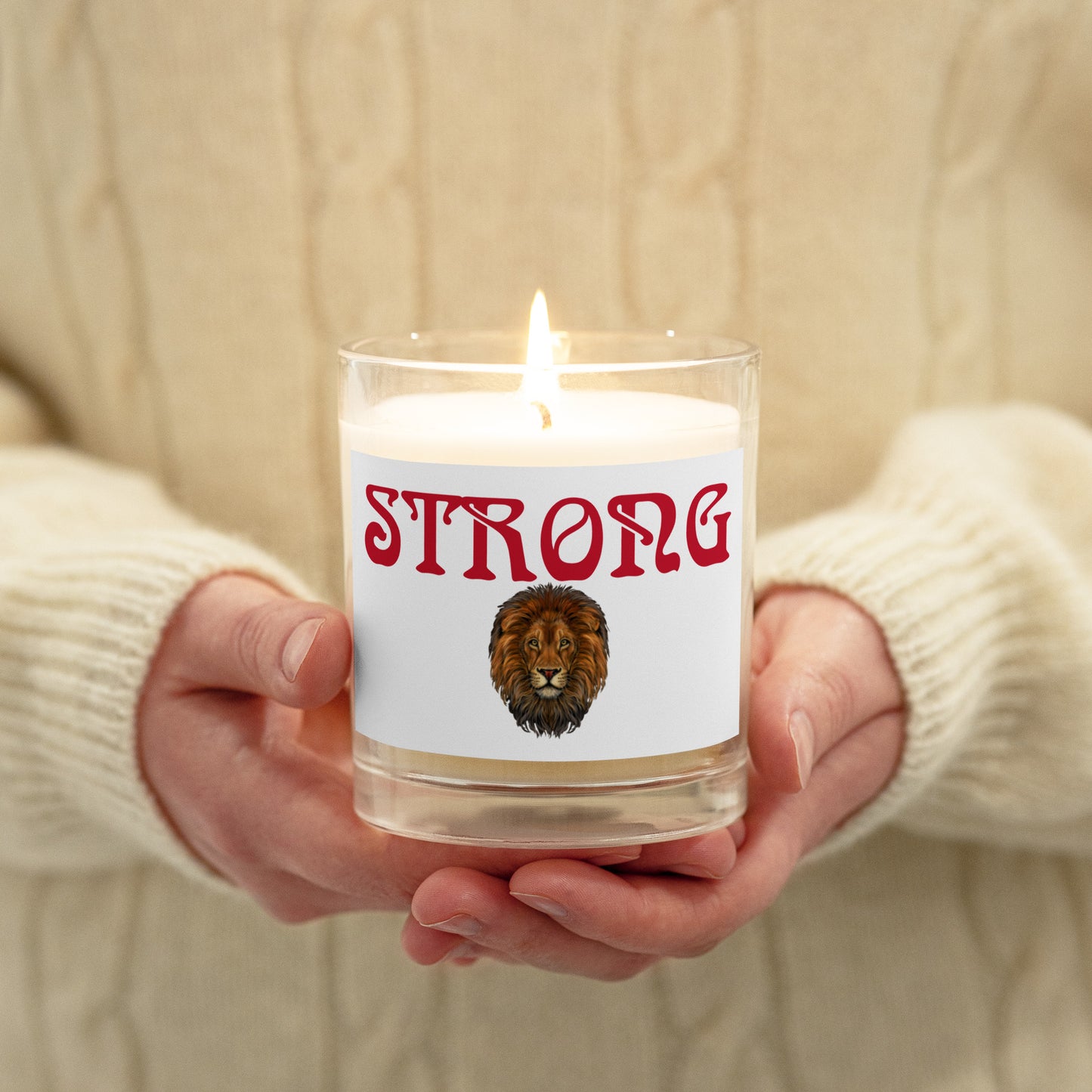 “STRONG”Glass Jar Soy Wax Candle W/Red Font (Unscented)