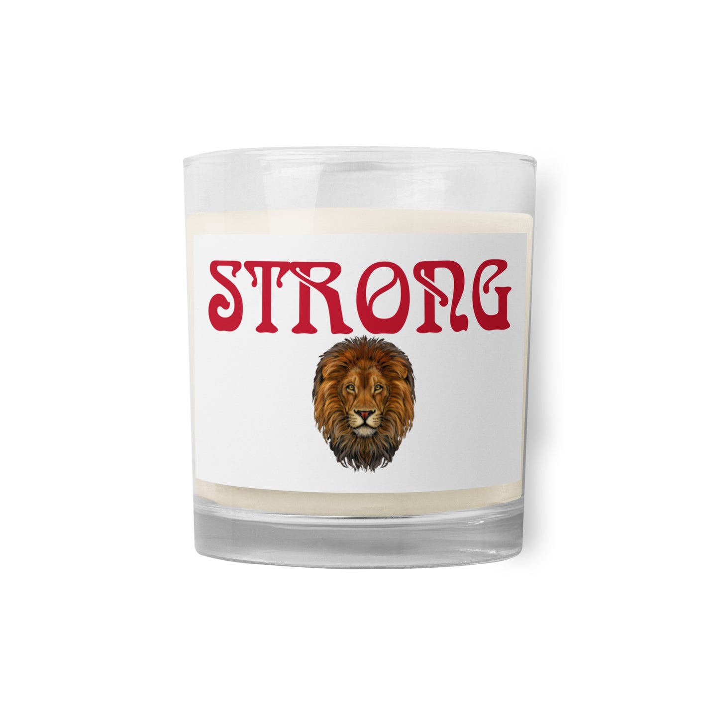 “STRONG”Glass Jar Soy Wax Candle W/Red Font (Unscented)