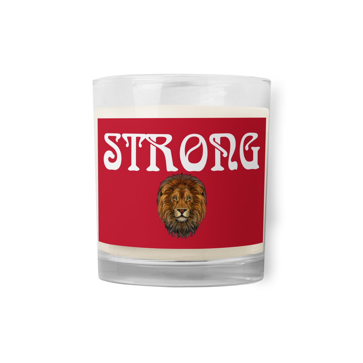 “STRONG”Red Glass Jar Soy Wax Candle W/White Font (Unscented)