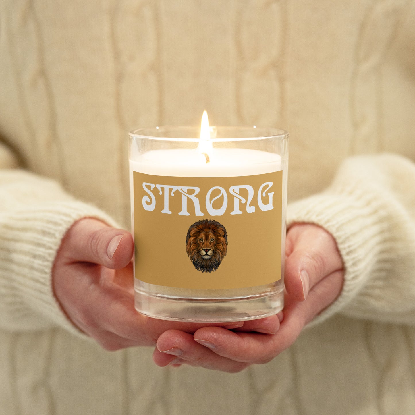 “STRONG”Fawn Glass Jar Soy Wax Candle W/White Font (Unscented)