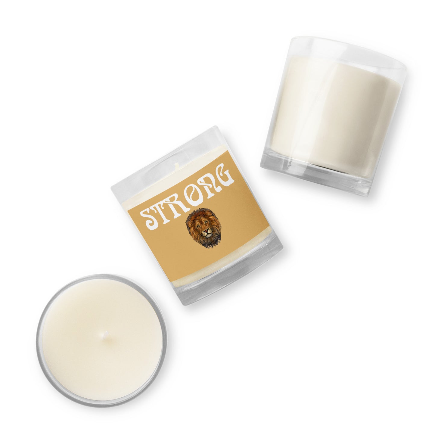“STRONG”Fawn Glass Jar Soy Wax Candle W/White Font (Unscented)