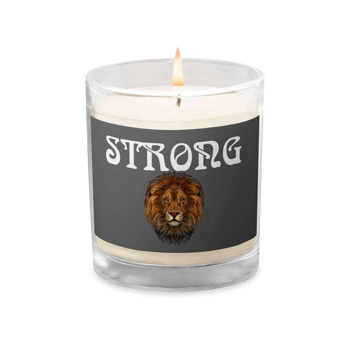 “STRONG”Grey Glass Jar Soy Wax Candle W/White Font (Unscented)