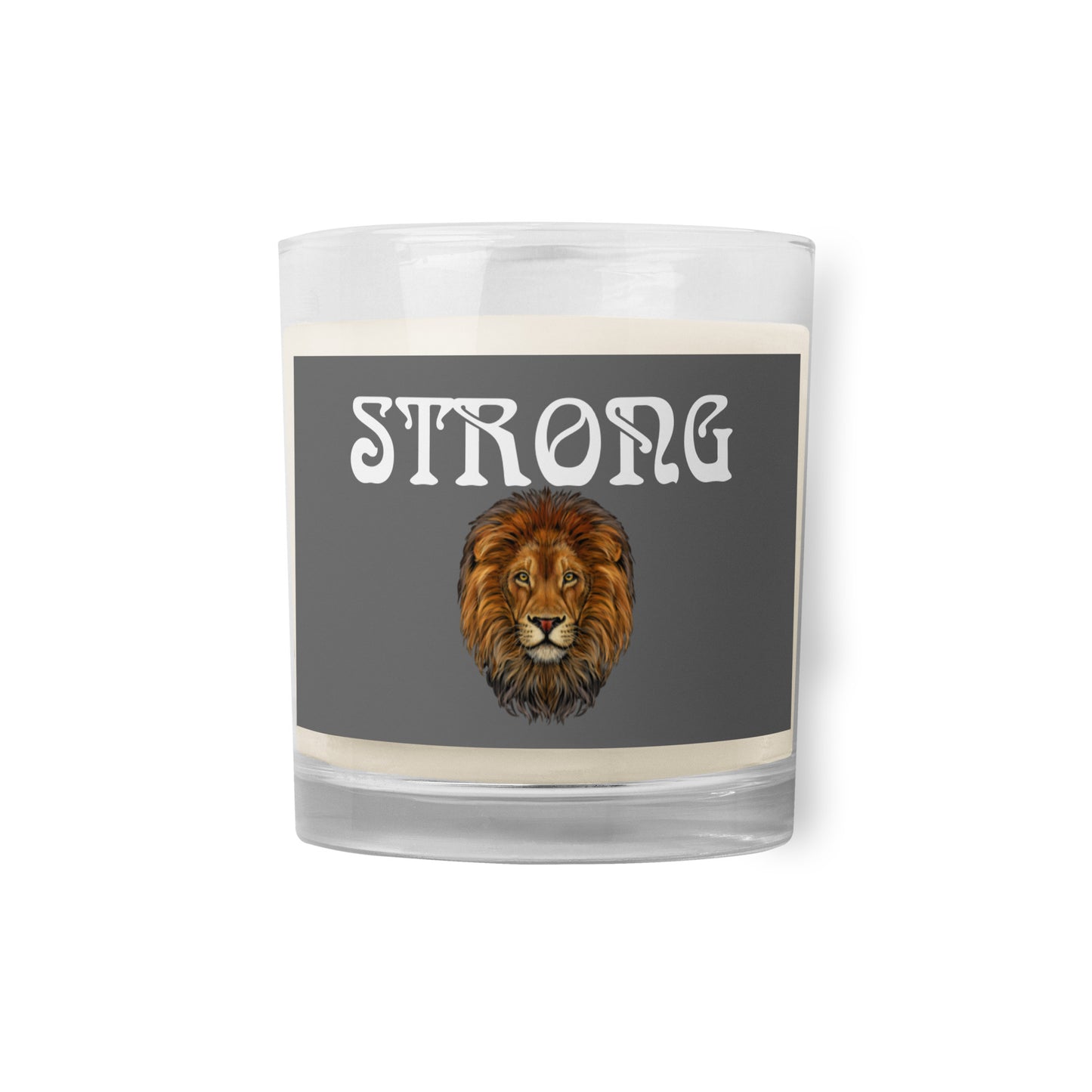 “STRONG”Grey Glass Jar Soy Wax Candle W/White Font (Unscented)
