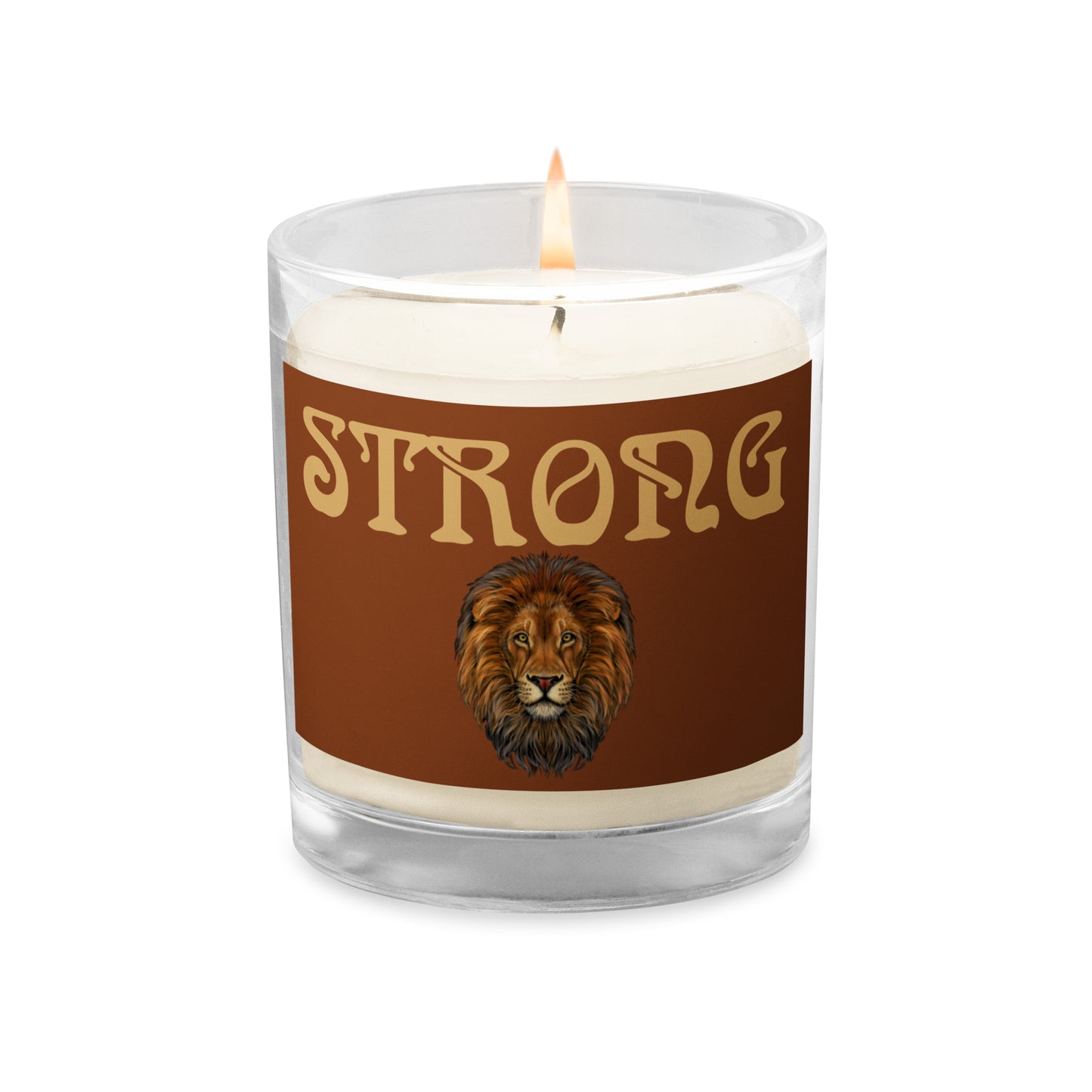 “STRONG”Saddle Brown Glass Jar Soy Wax Candle W/Fawn Font (Unscented)