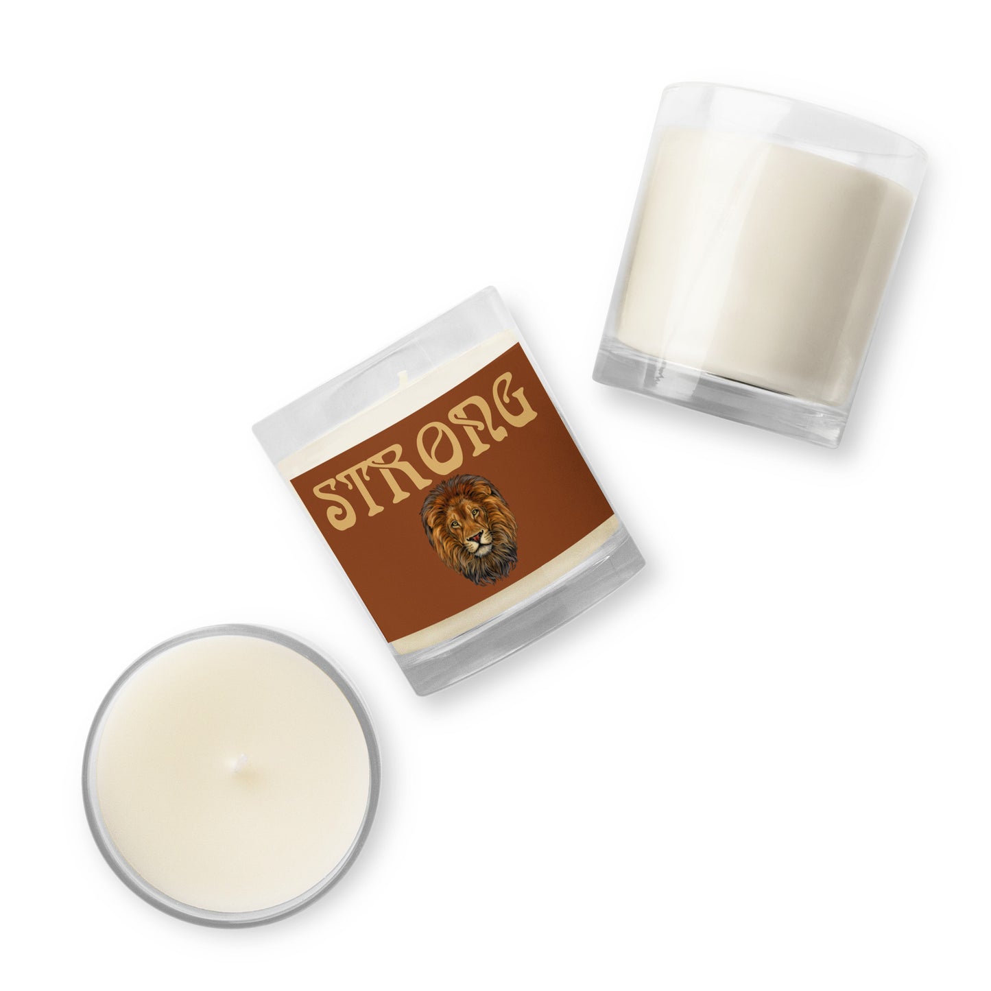 “STRONG”Saddle Brown Glass Jar Soy Wax Candle W/Fawn Font (Unscented)