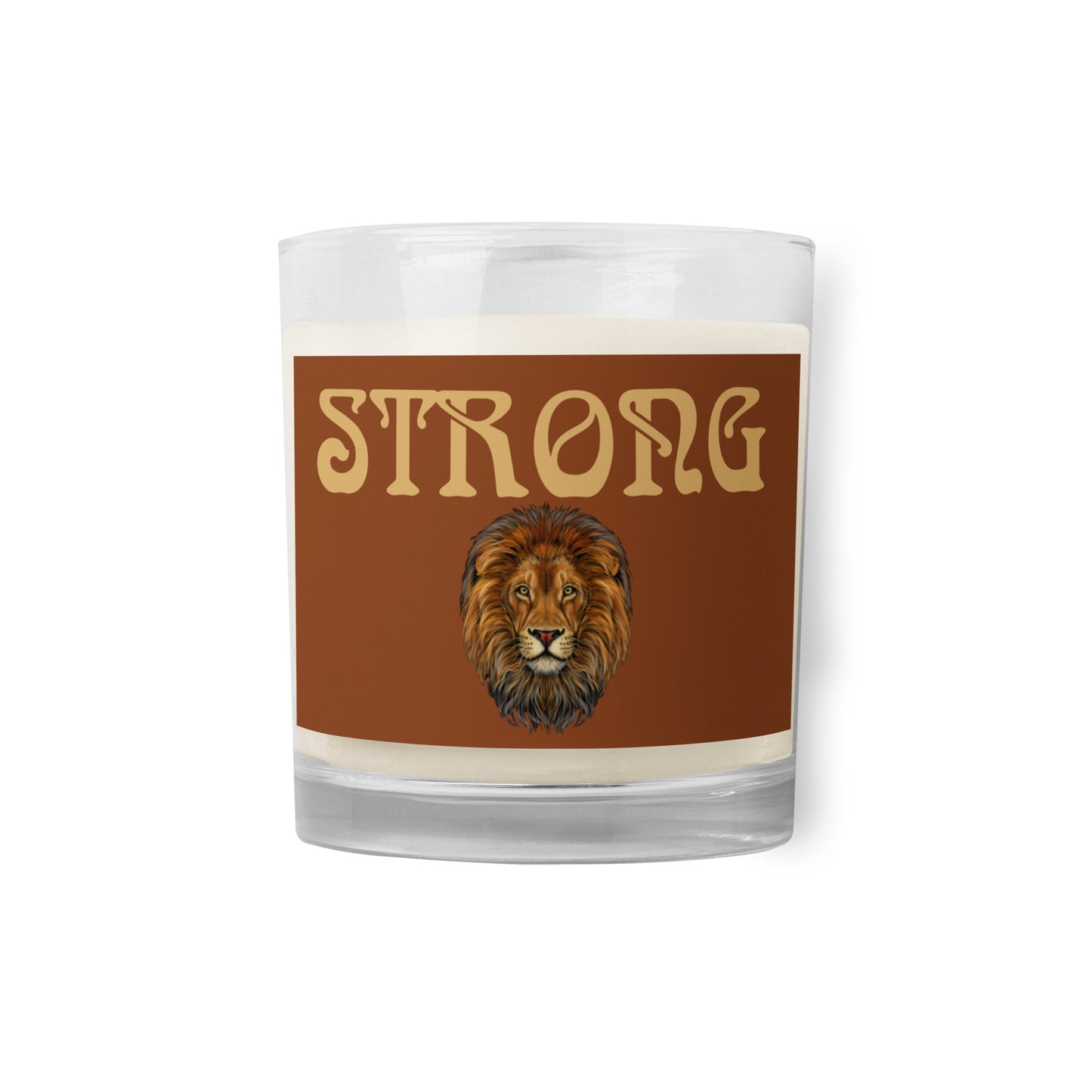 “STRONG”Saddle Brown Glass Jar Soy Wax Candle W/Fawn Font (Unscented)