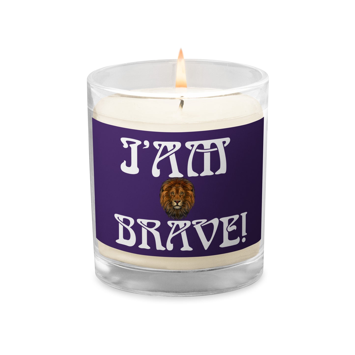“I’AM BRAVE!”Purple Glass Jar Soy Wax Candle W/White Font (Unscented)