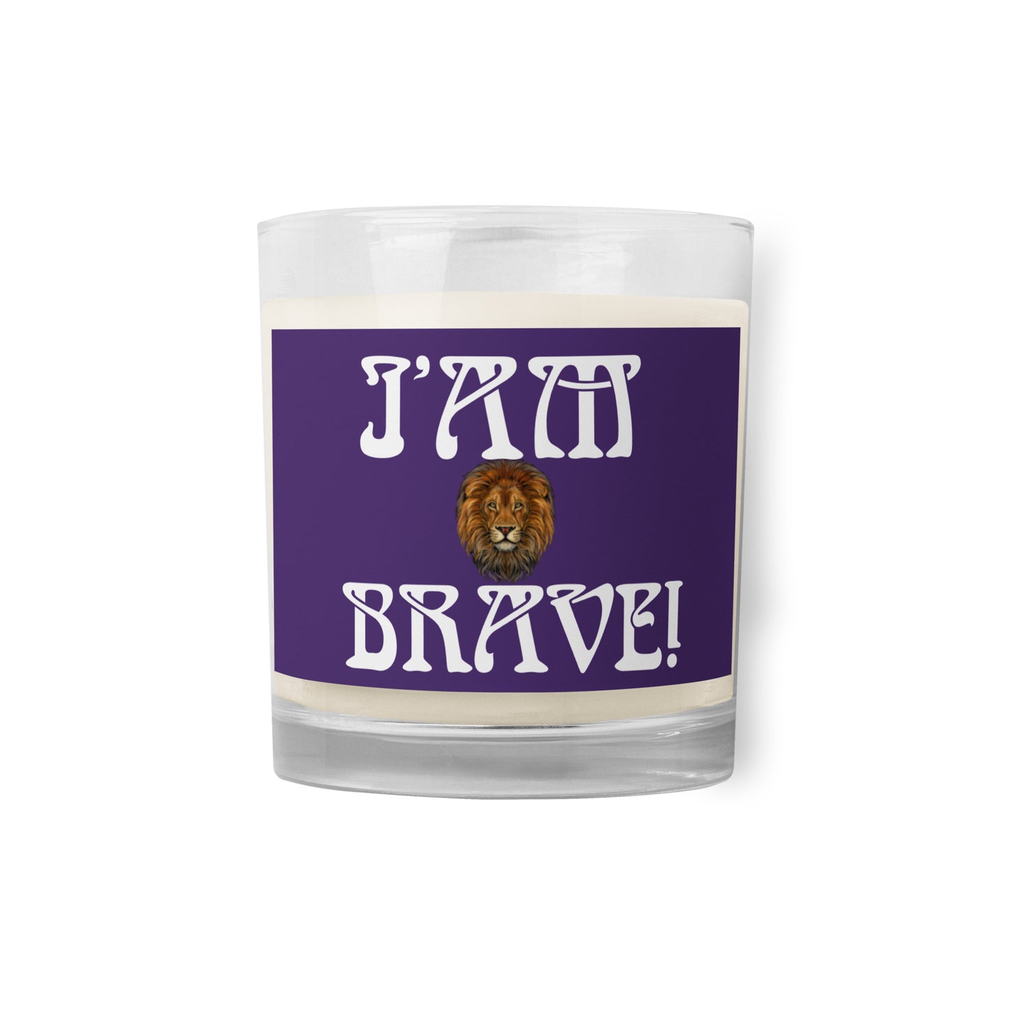 “I’AM BRAVE!”Purple Glass Jar Soy Wax Candle W/White Font (Unscented)