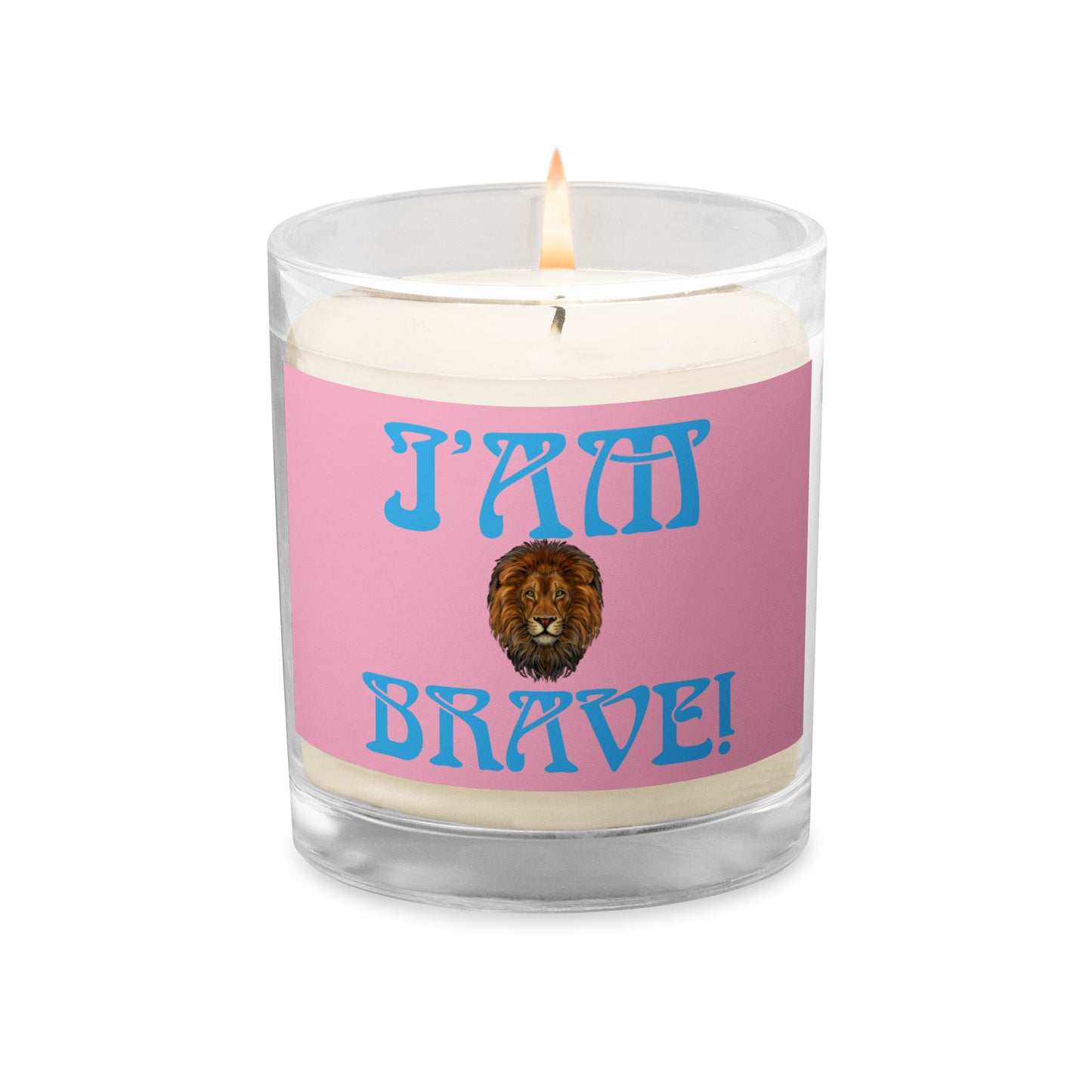 “I’AM BRAVE!”Cotton Candy Glass Jar Soy Wax Candle W/SkyBlue Font (Unscented)