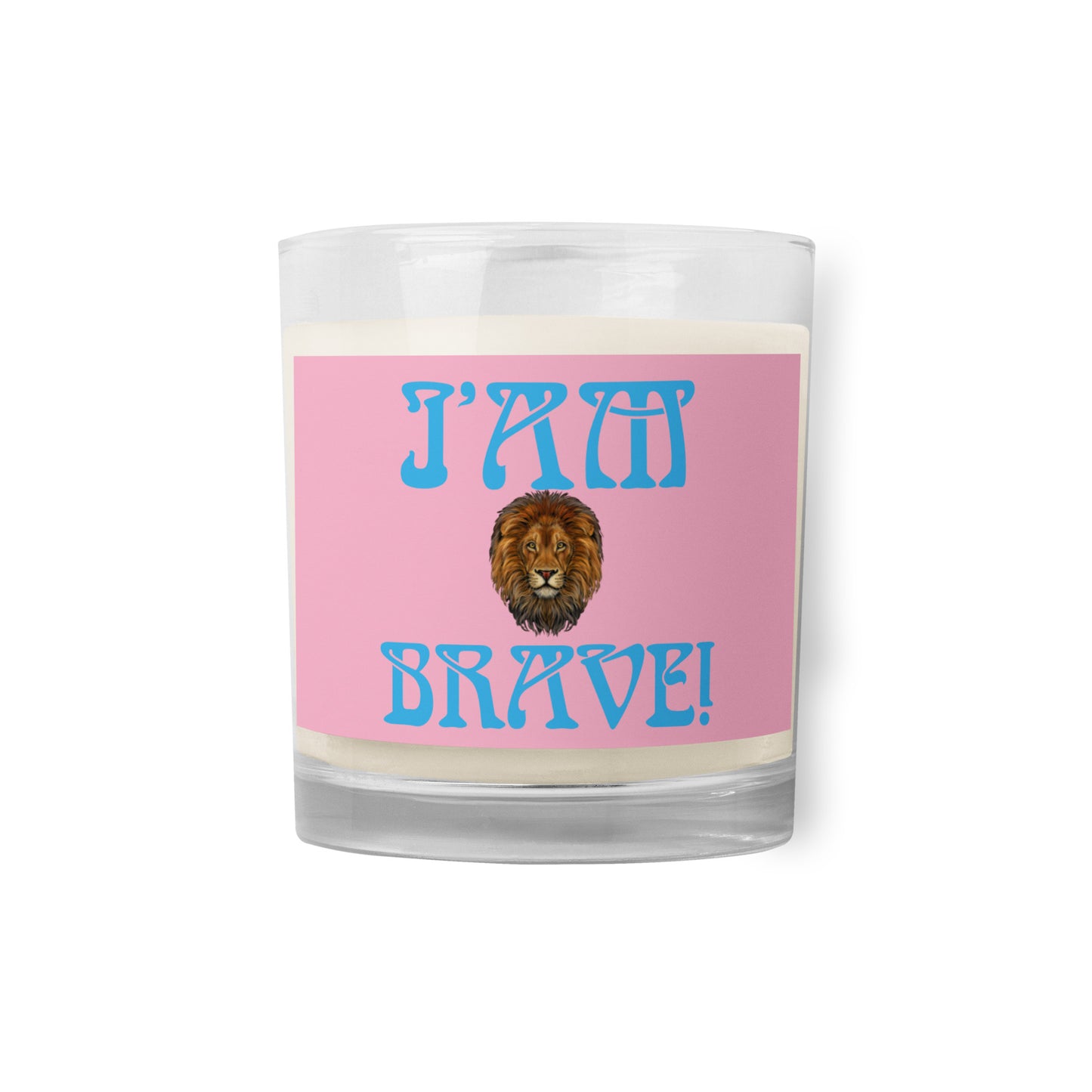 “I’AM BRAVE!”Cotton Candy Glass Jar Soy Wax Candle W/SkyBlue Font (Unscented)