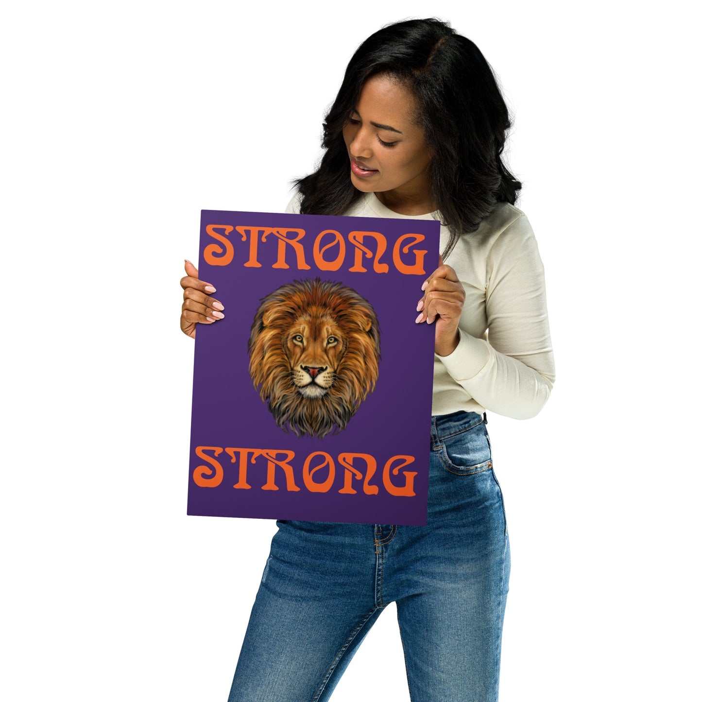 “STRONG”Purple Metal Prints W/Orange Font