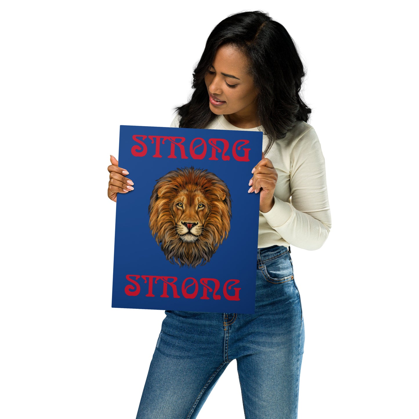 “STRONG”Blue Metal Prints W/Red Font