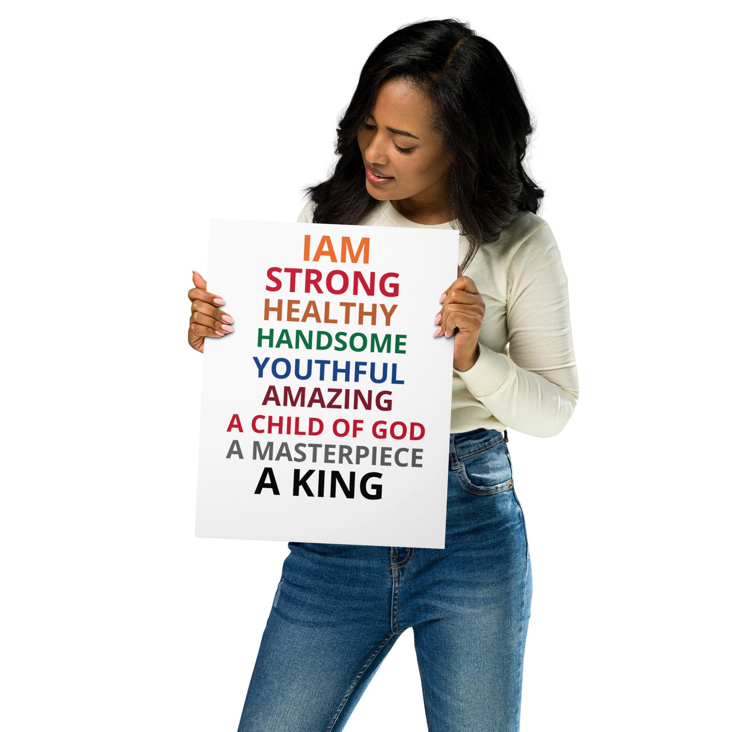 ”King”White Metal Prints W/Rainbow Font