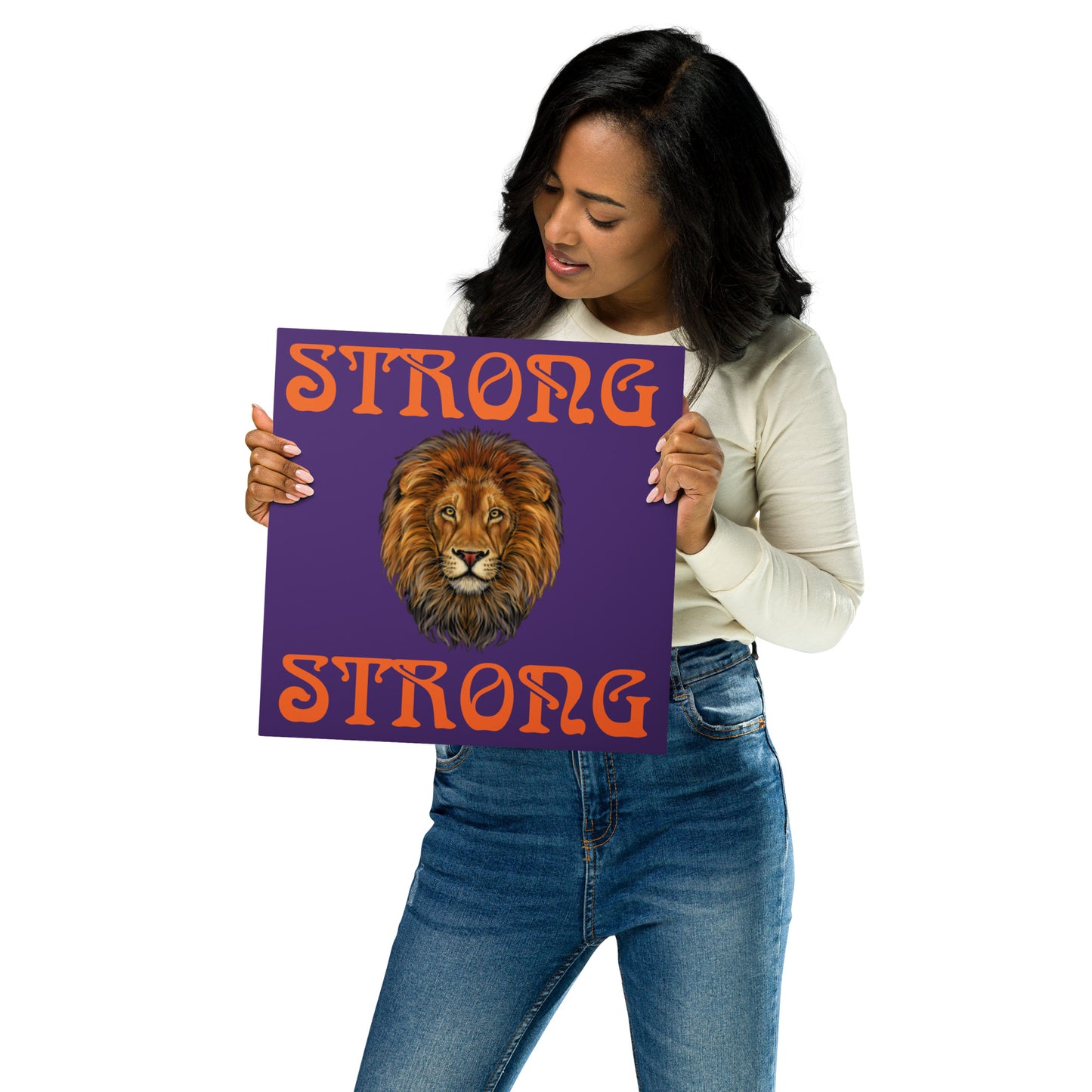 “STRONG”Purple Metal Prints W/Orange Font