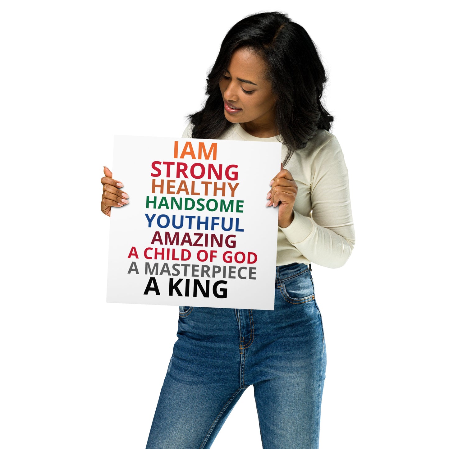 ”King”White Metal Prints W/Rainbow Font