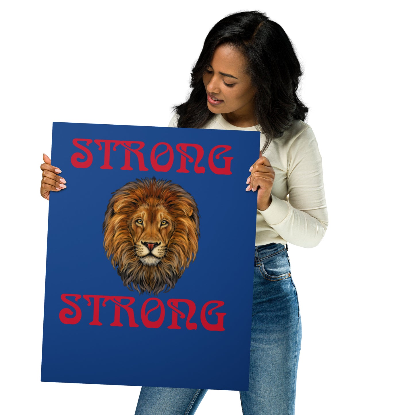 “STRONG”Blue Metal Prints W/Red Font