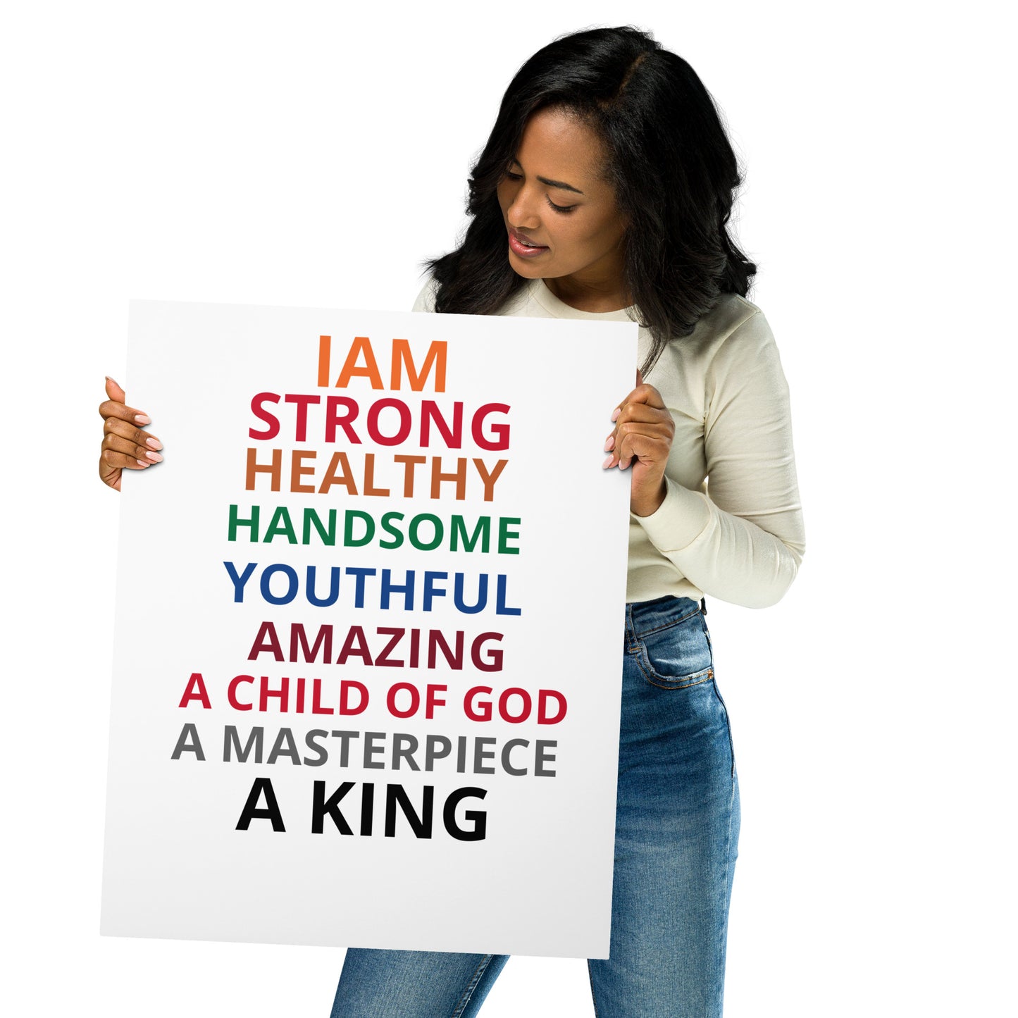 ”King”White Metal Prints W/Rainbow Font