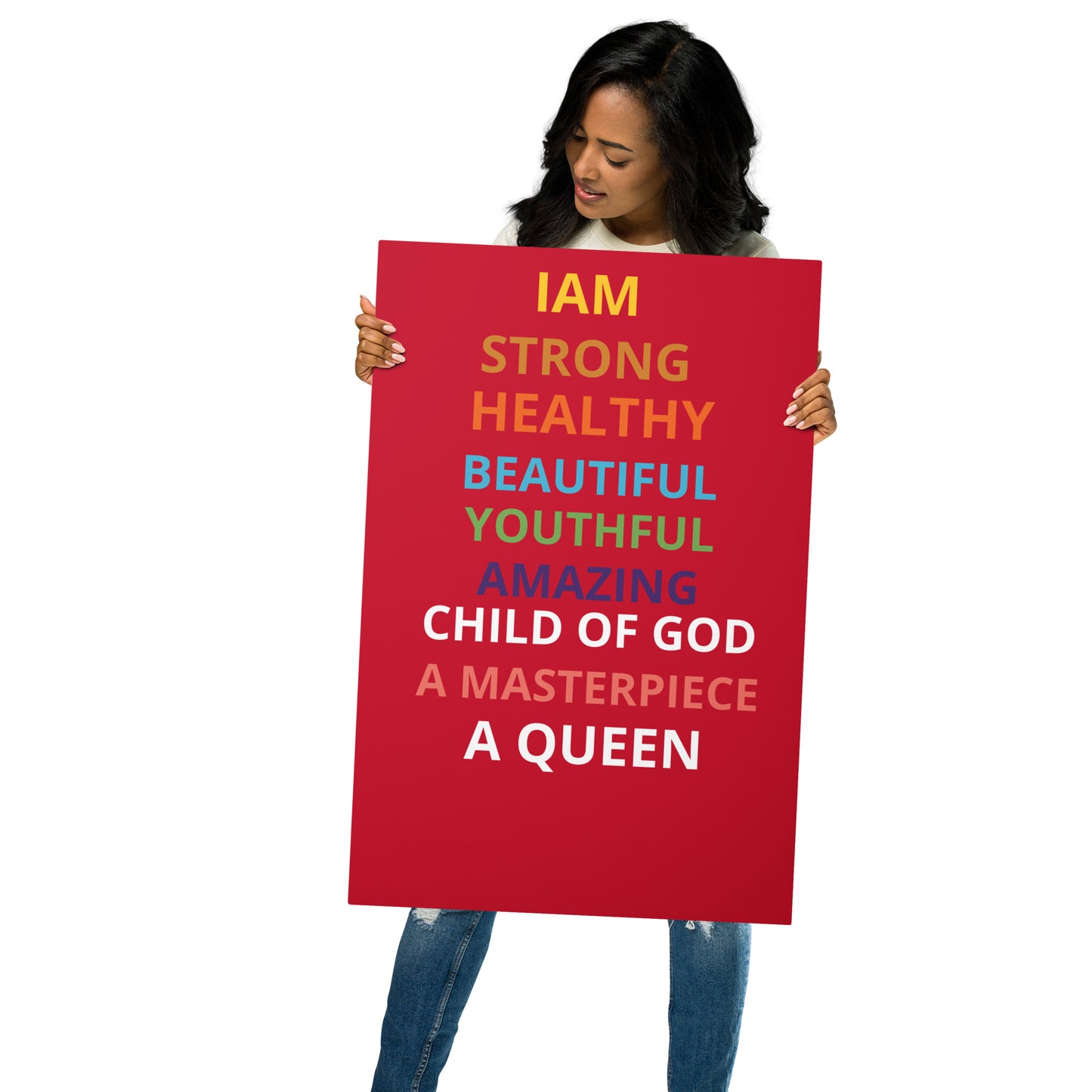 “Queen”Red Metal Prints W/Rainbow Font