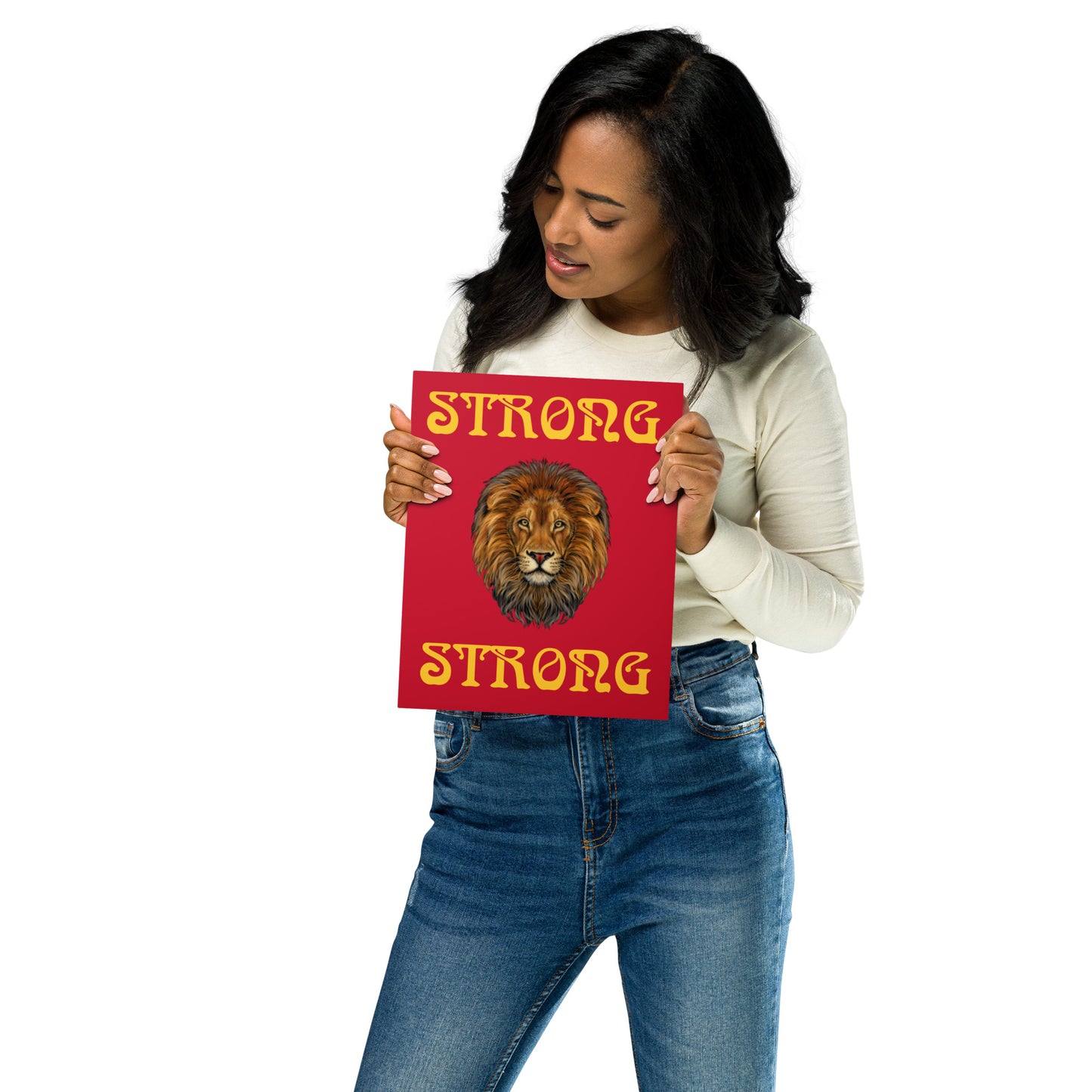 “STRONG”Red Metal Prints W/Yellow Font