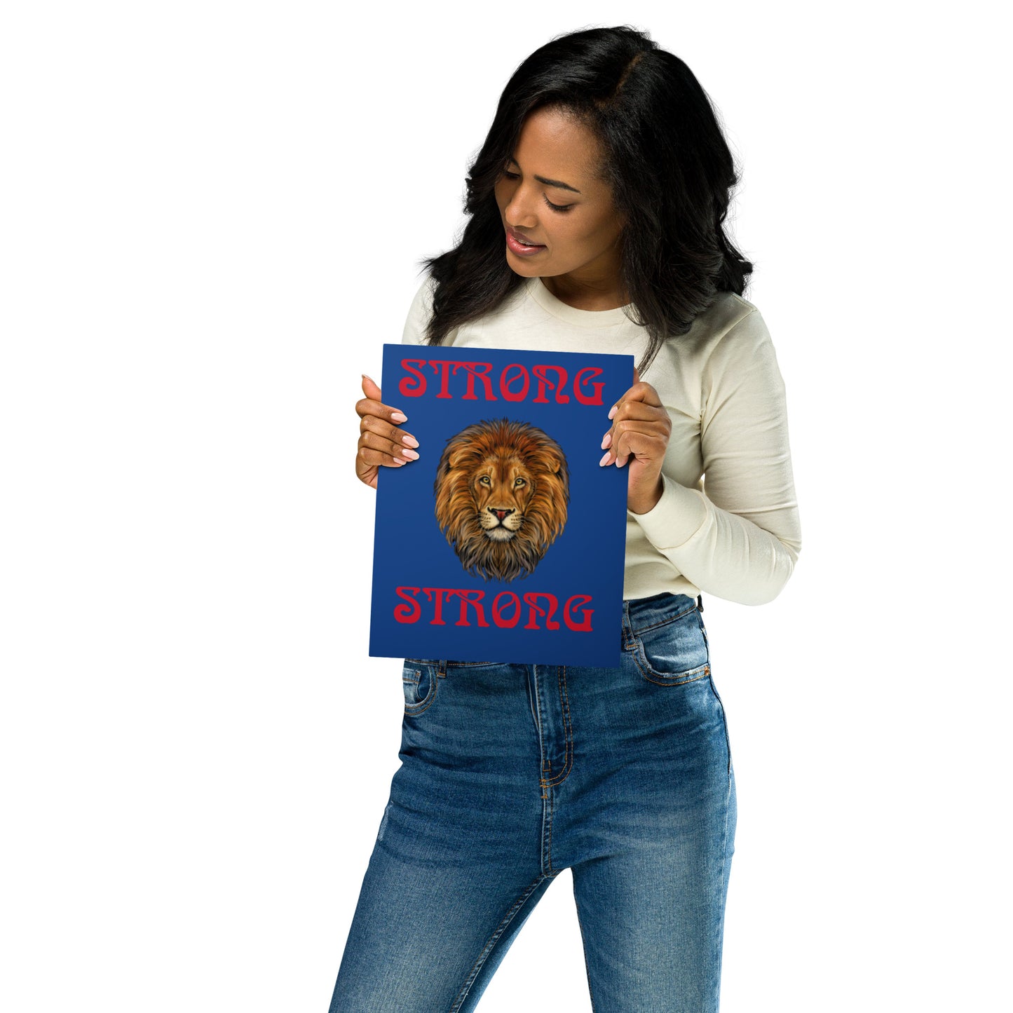 “STRONG”Blue Metal Prints W/Red Font