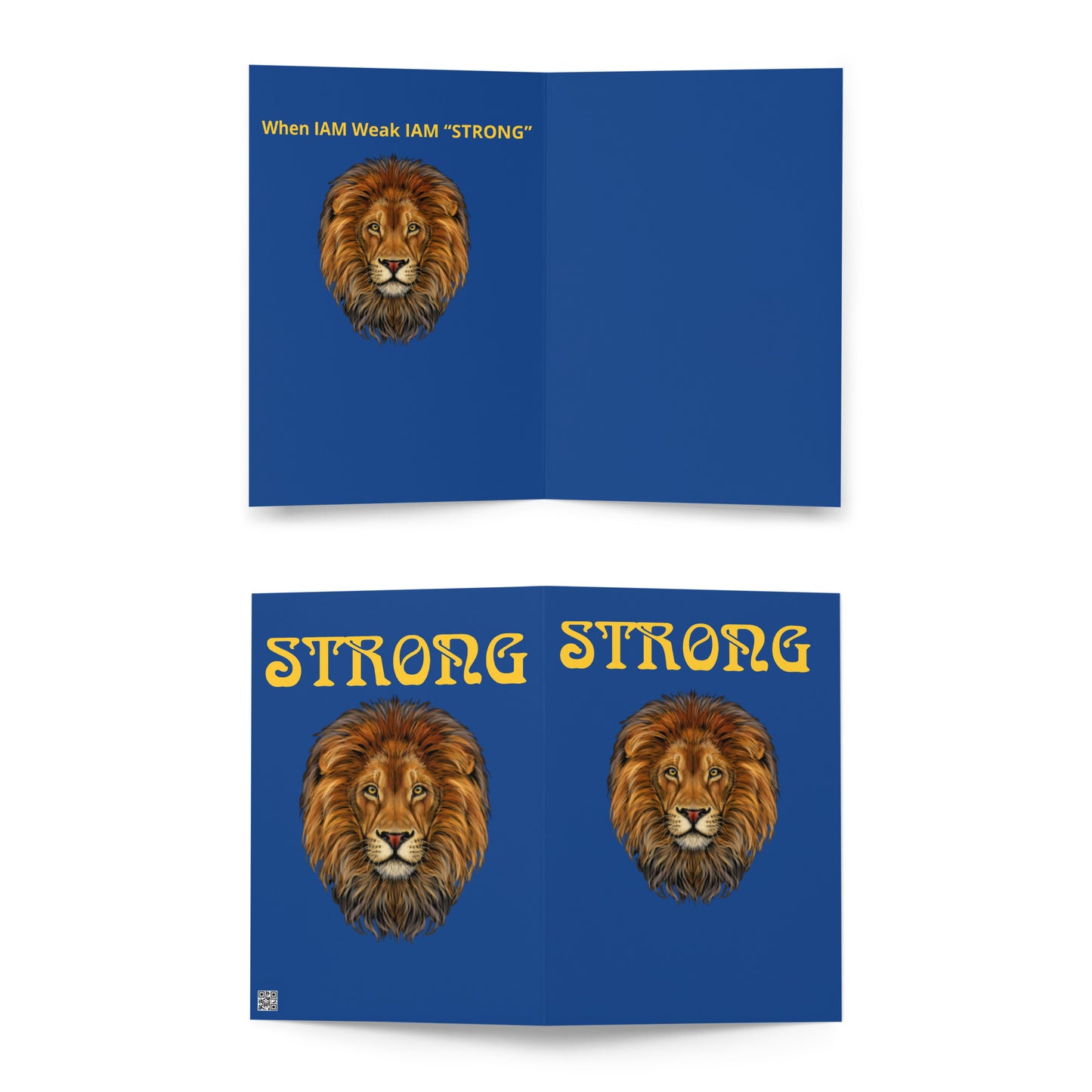 ”STRONG”Blue Greeting Card W/Yellow Font