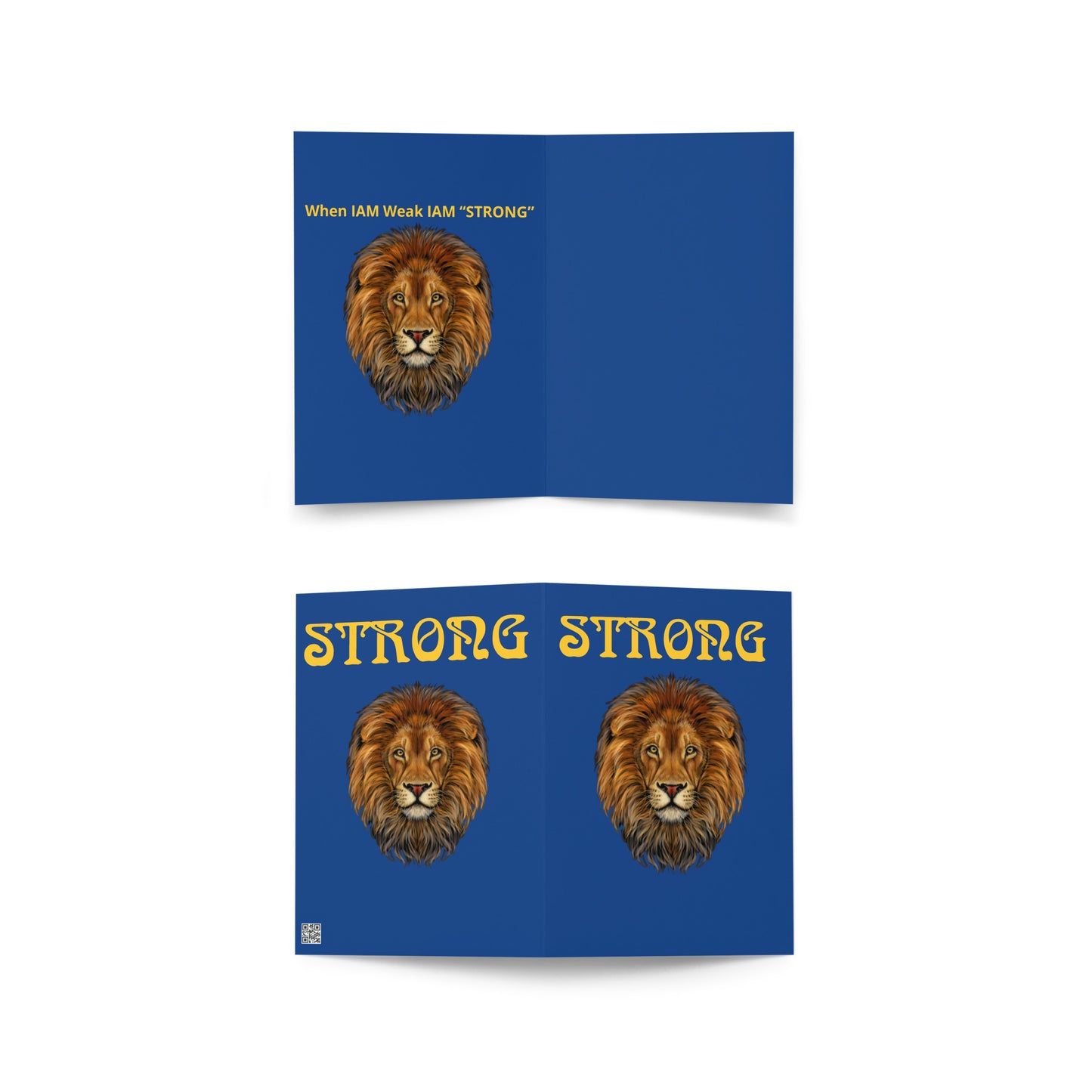 ”STRONG”Blue Greeting Card W/Yellow Font