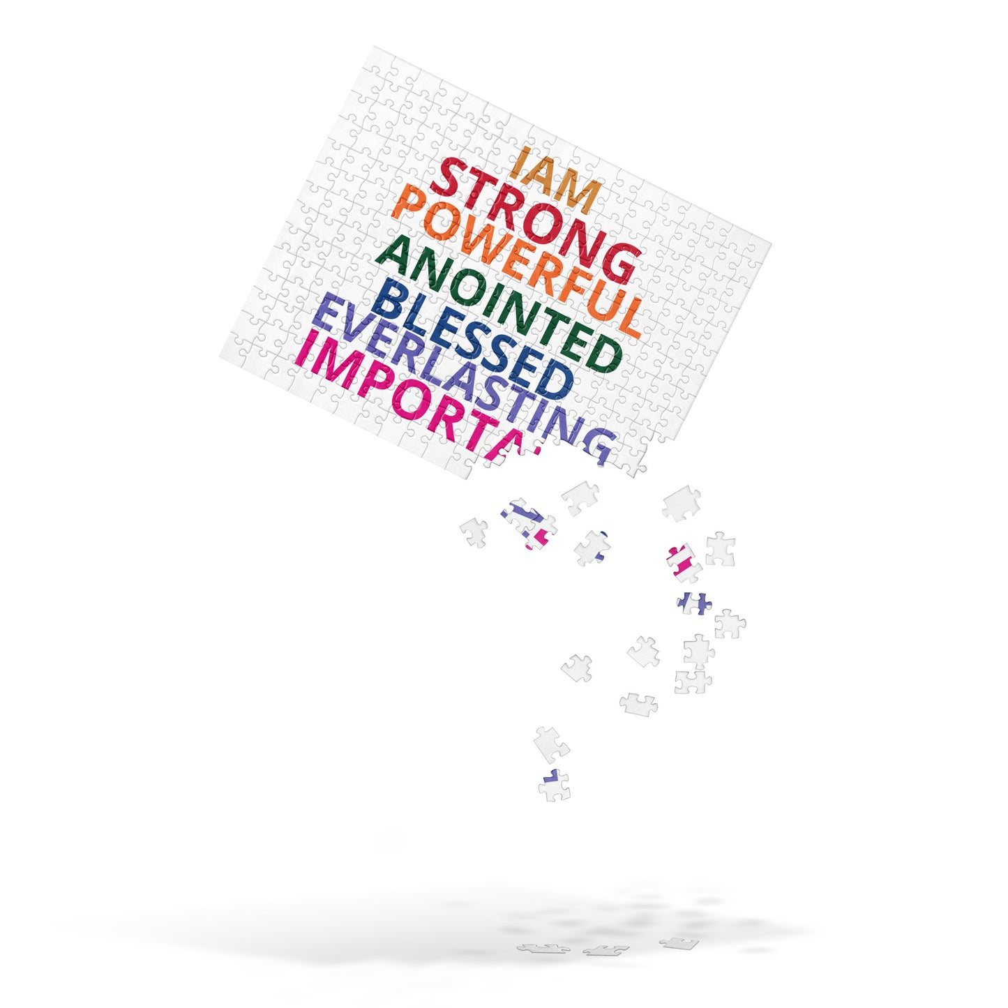 “IAM” White Jigsaw Puzzle W/Rainbow Font