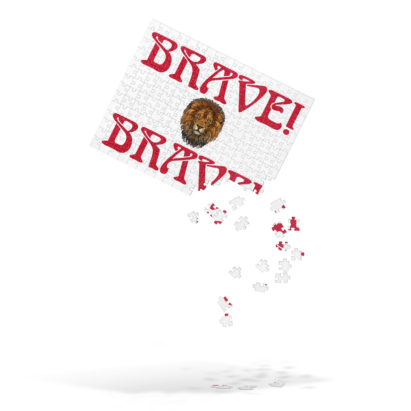 “BRAVE!”White Jigsaw Puzzle W/Red Font