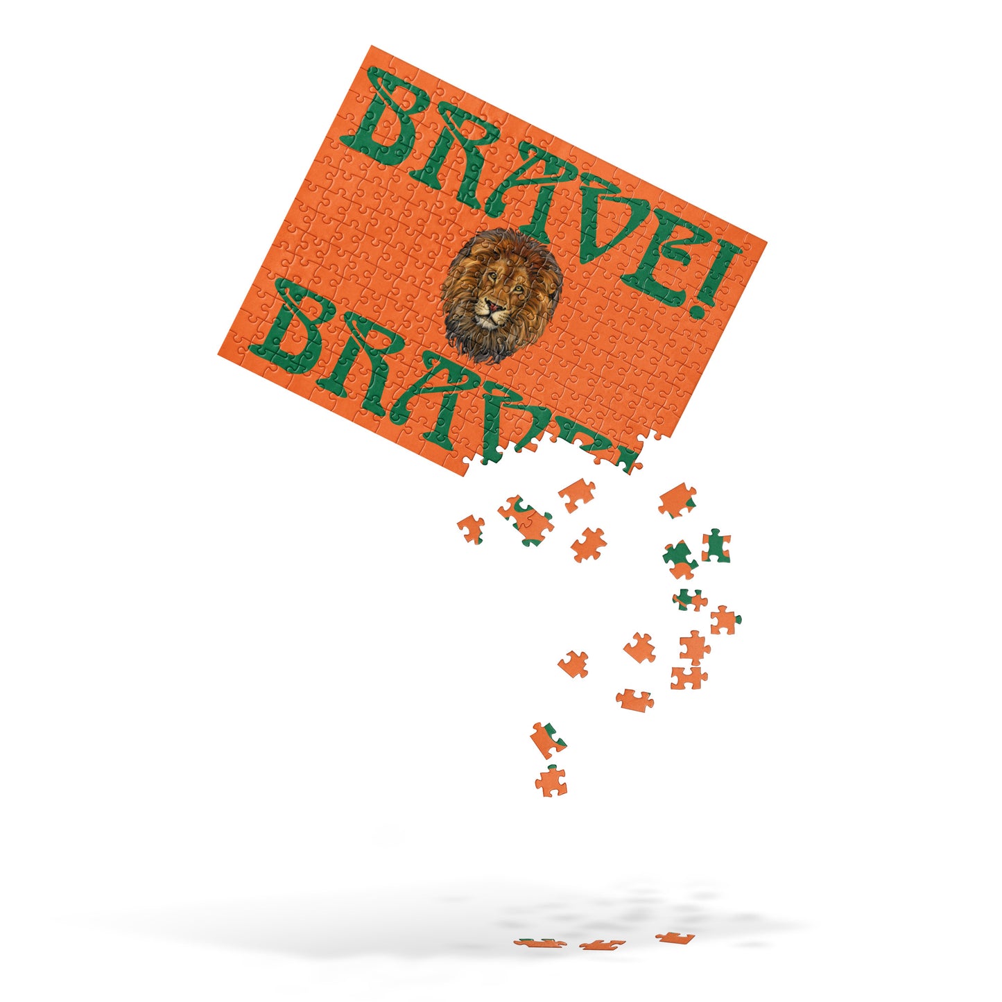 “BRAVE!”Orange Jigsaw Puzzle W/Green Font