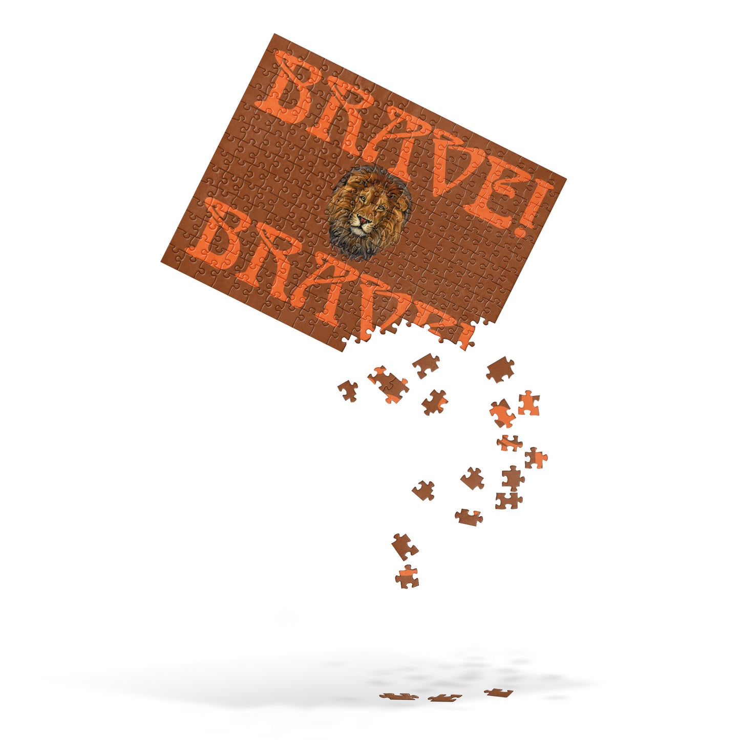 “BRAVE!”Brown Jigsaw Puzzle W/Orange Font