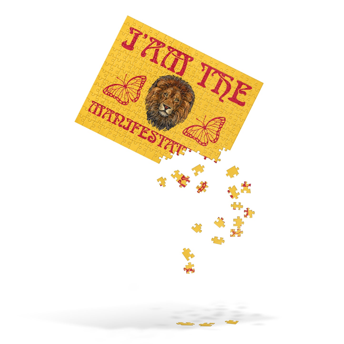 “I’AM THE MANIFESTATION!”Yellow Jigsaw Puzzle W/Red Font