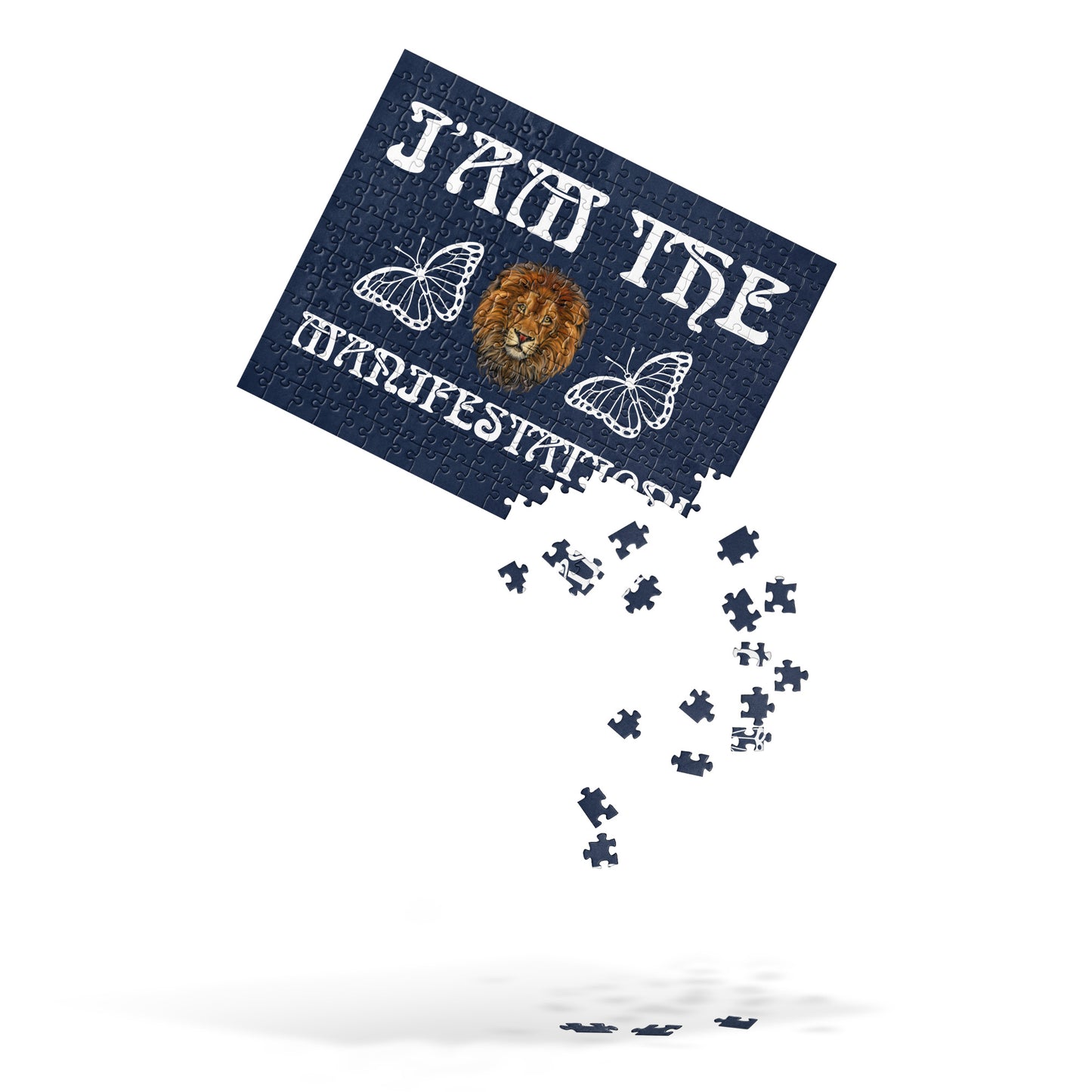 “I’AM THE MANIFESTATION!”Navy Jigsaw Puzzle W/White Font