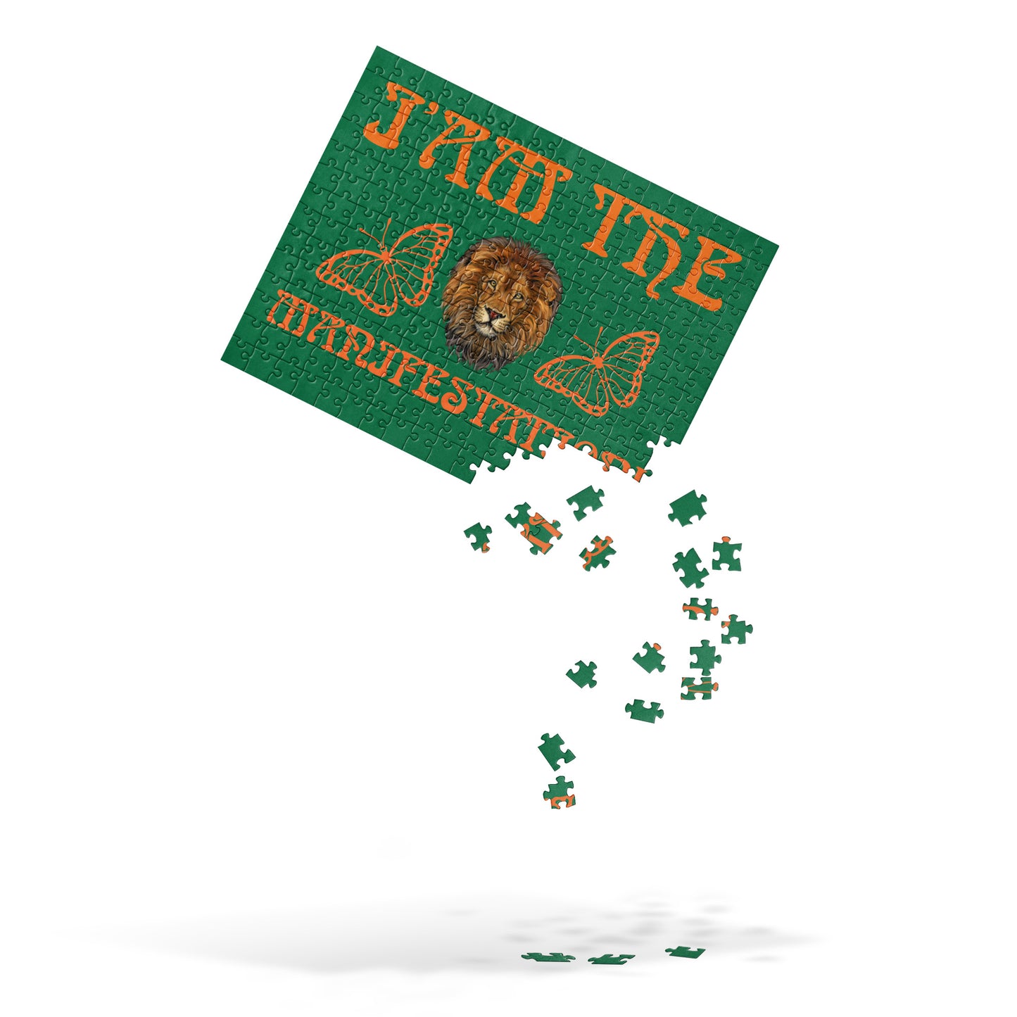 “I’AM THE MANIFESTATION!”Green Jigsaw Puzzle W/Orange Font