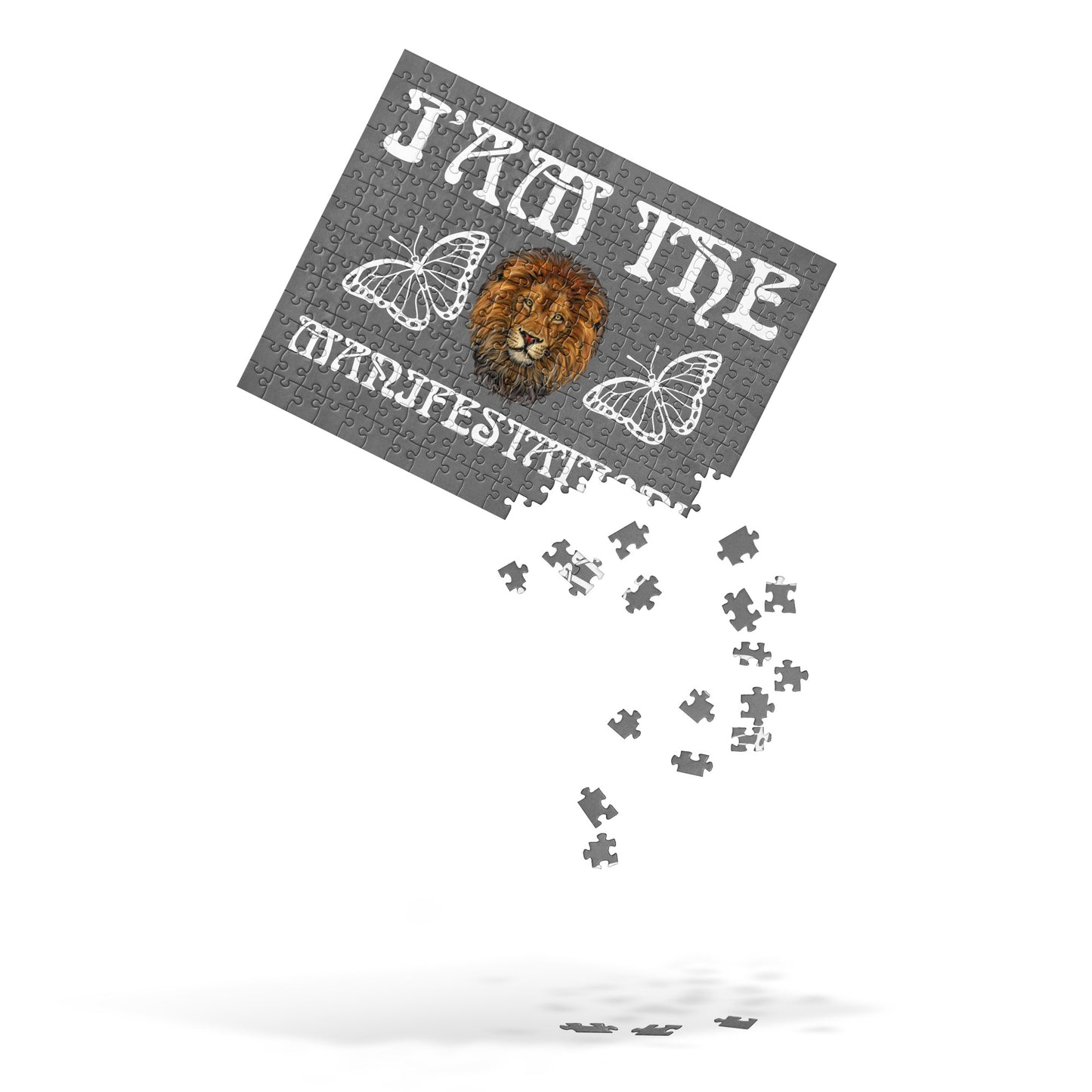“I’AM THE MANIFESTATION!”Grey Jigsaw Puzzle W/White Font