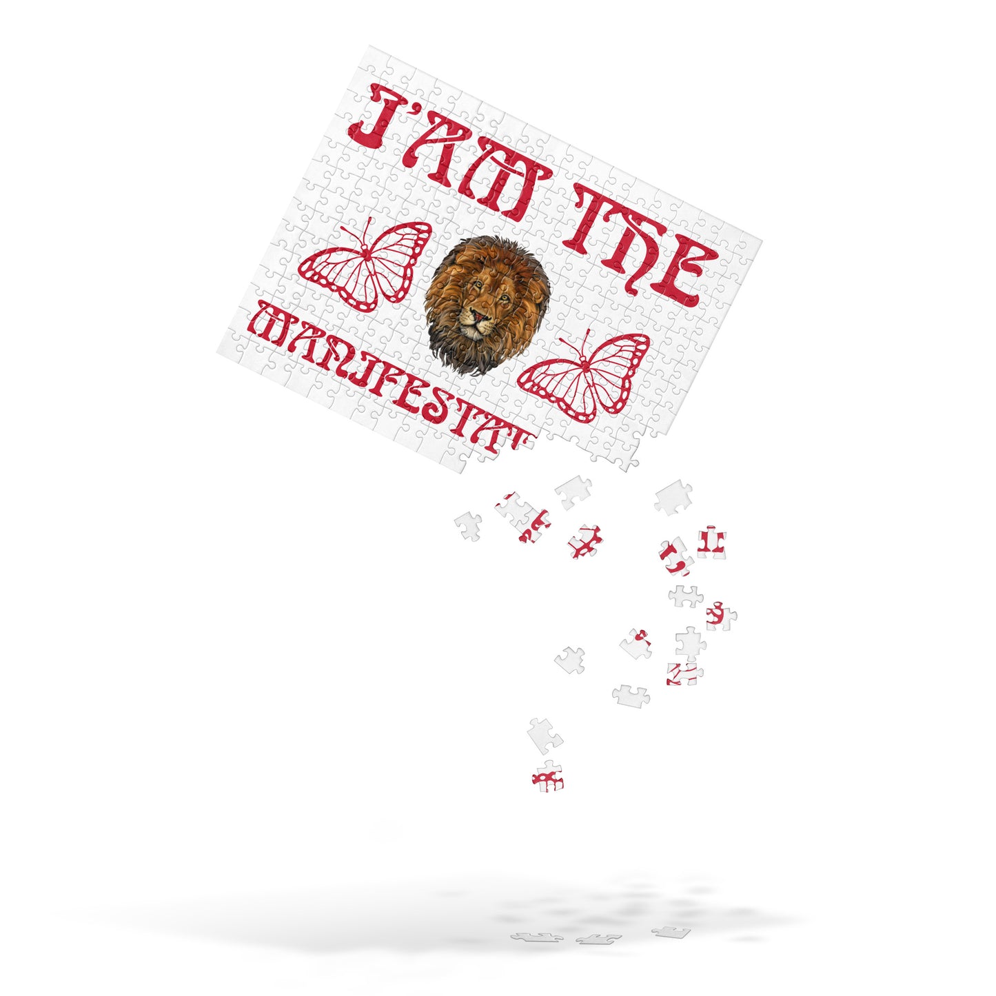 “I’AM THE MANIFESTATION!”White Jigsaw Puzzle W/Red Font