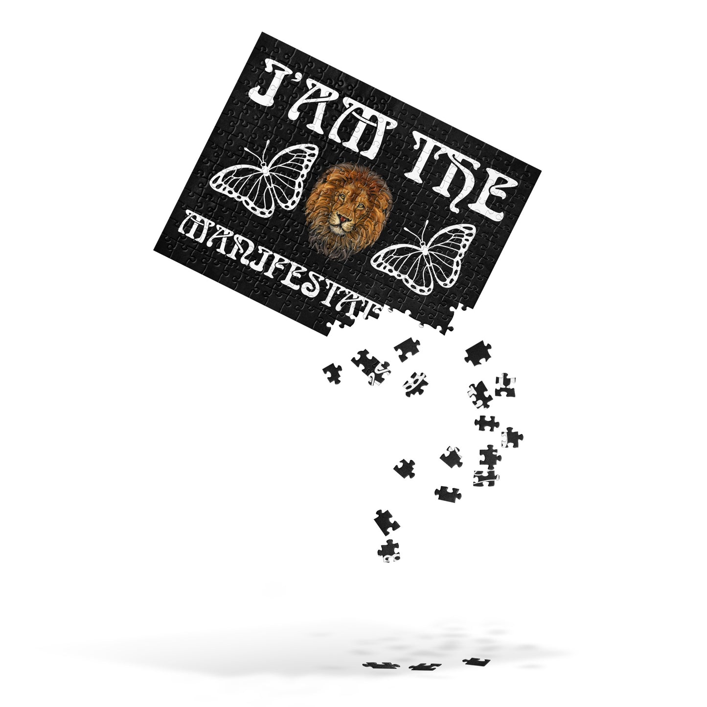 “I’AM THE MANIFESTATION!”Black Jigsaw Puzzle W/White Font