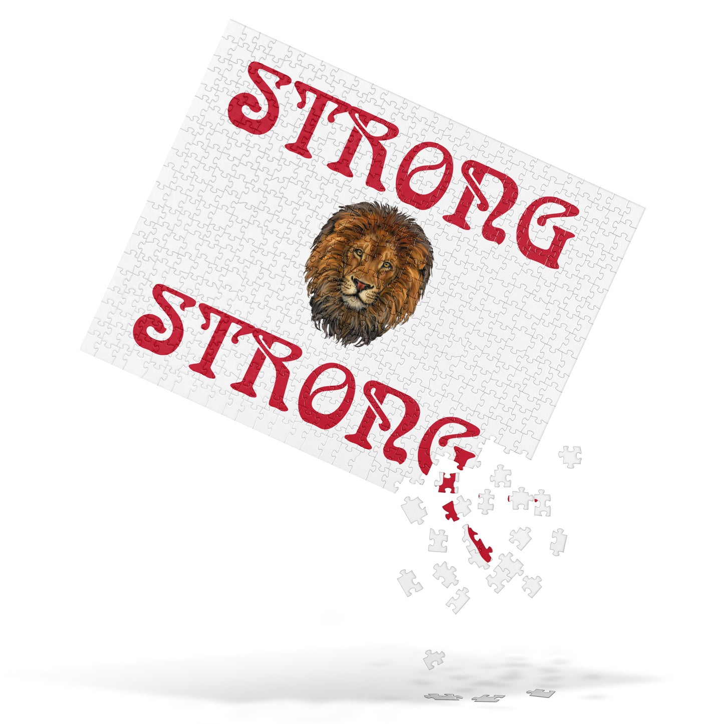 “STRONG”White Jigsaw Puzzle W/Red Font