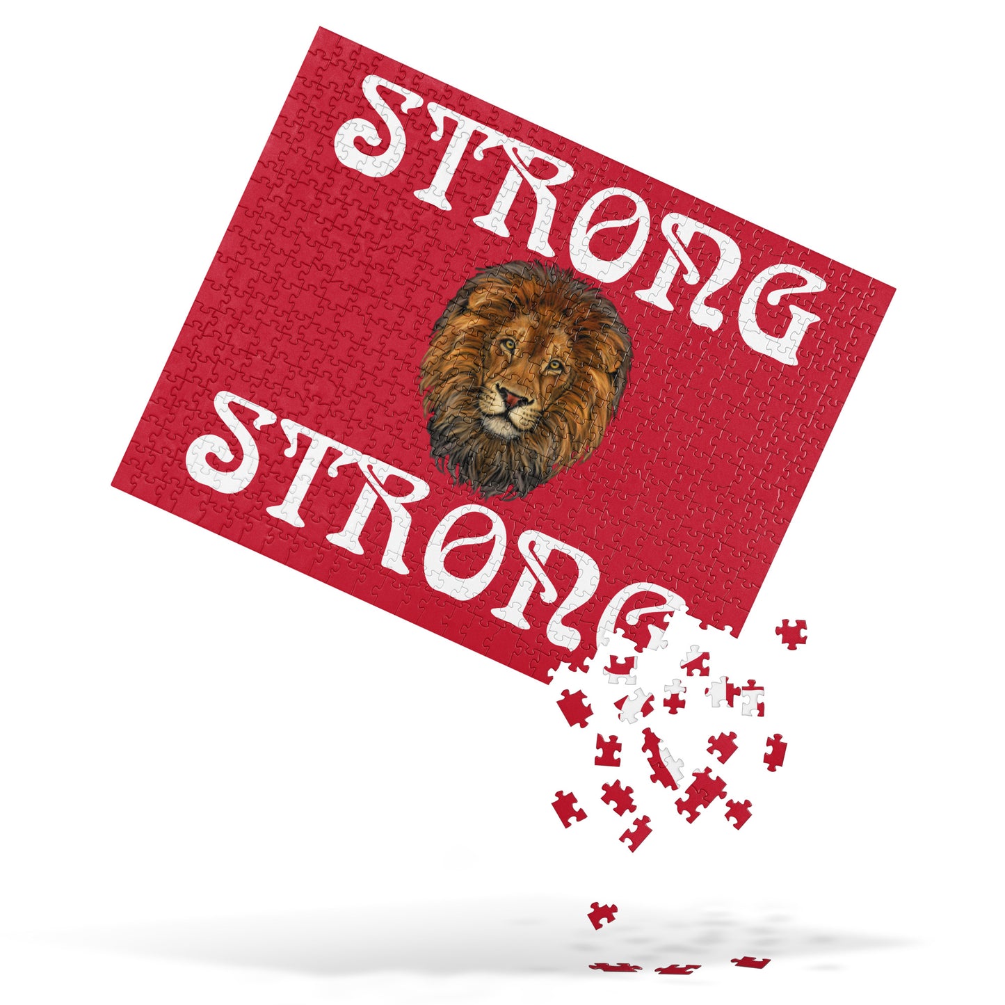 "STRONG"Red Jigsaw Puzzle W/White Font