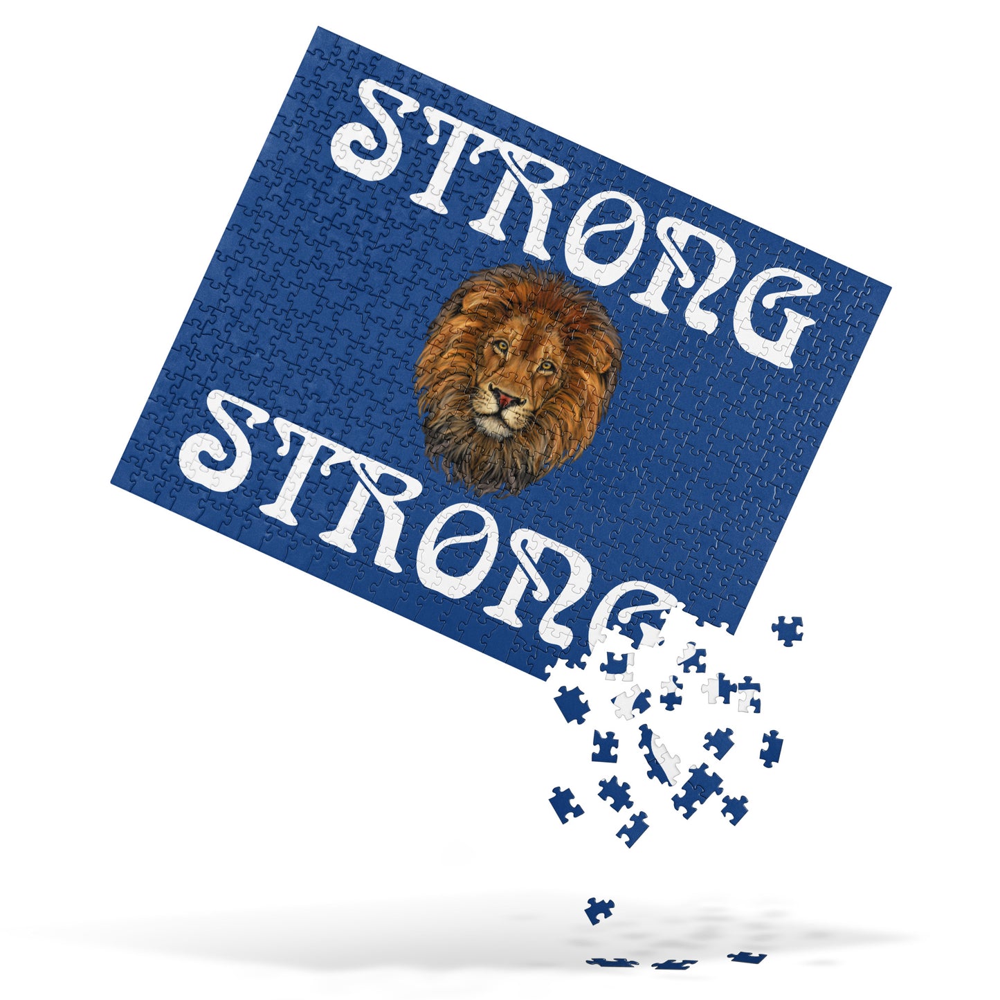 "STRONG"Blue Jigsaw Puzzle W/White Font