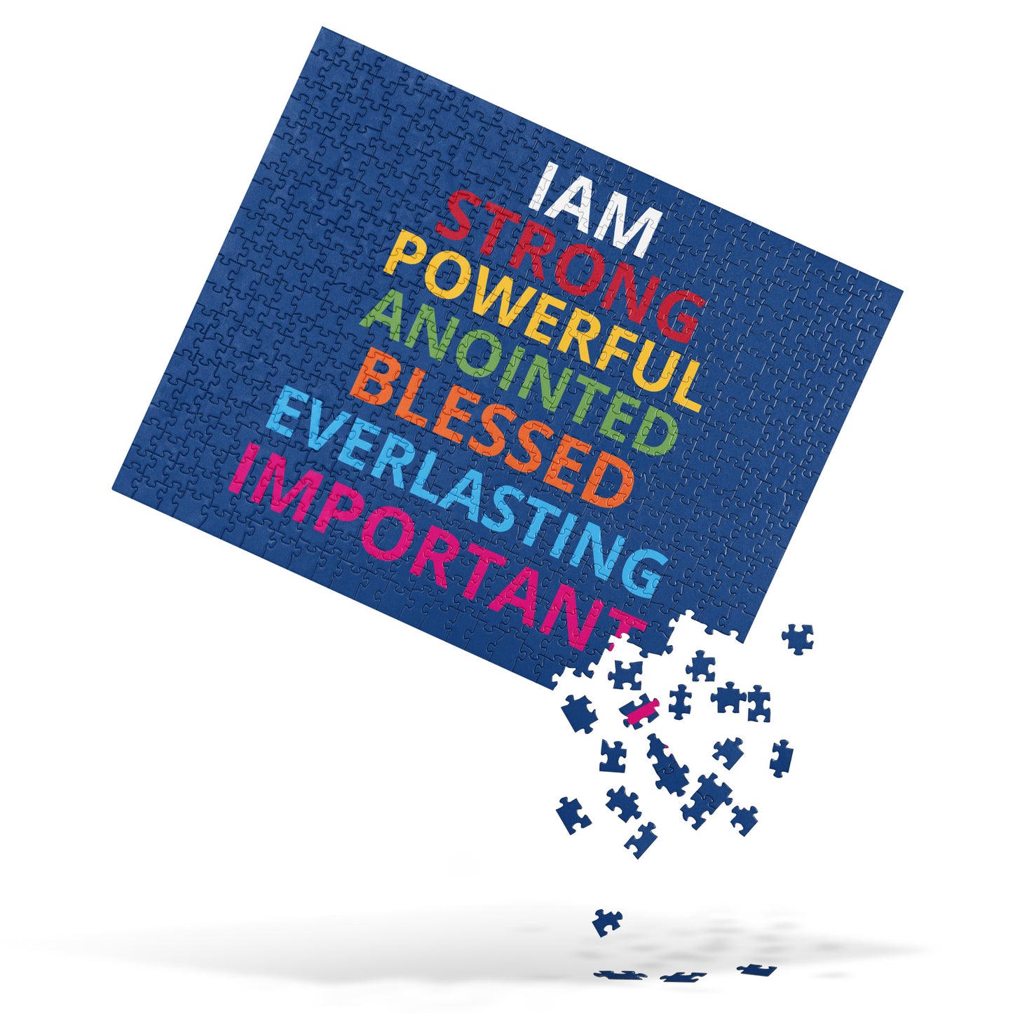 “IAM”Blue Jigsaw Puzzle W/Rainbow Font